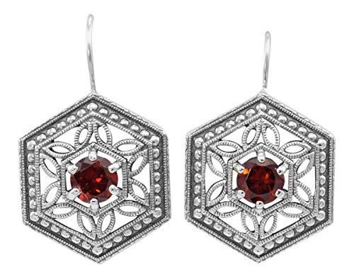 Garnet Filigree Earrings - Sterling Silver Dangle Earrings for Women | Elegant Bohemian Jewelry for Parties, Weddings & Date Nights