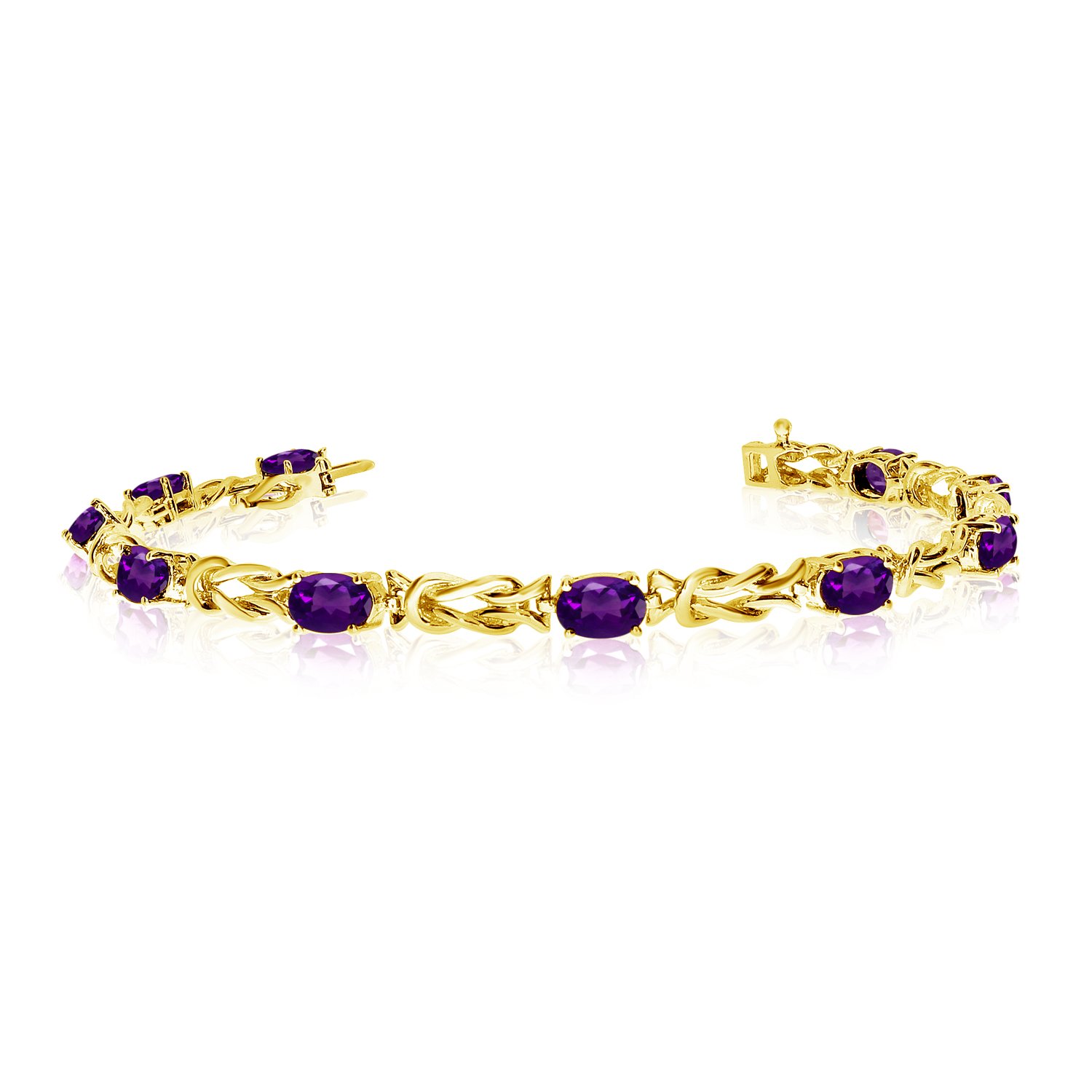 14K Yellow Gold Oval Amethyst Reef Knot Bracelet for Women - Elegant Dainty Jewelry Gift for Birthday, Anniversary & Valentine's Day - Perfect for Everyday Wear & Special Occasions