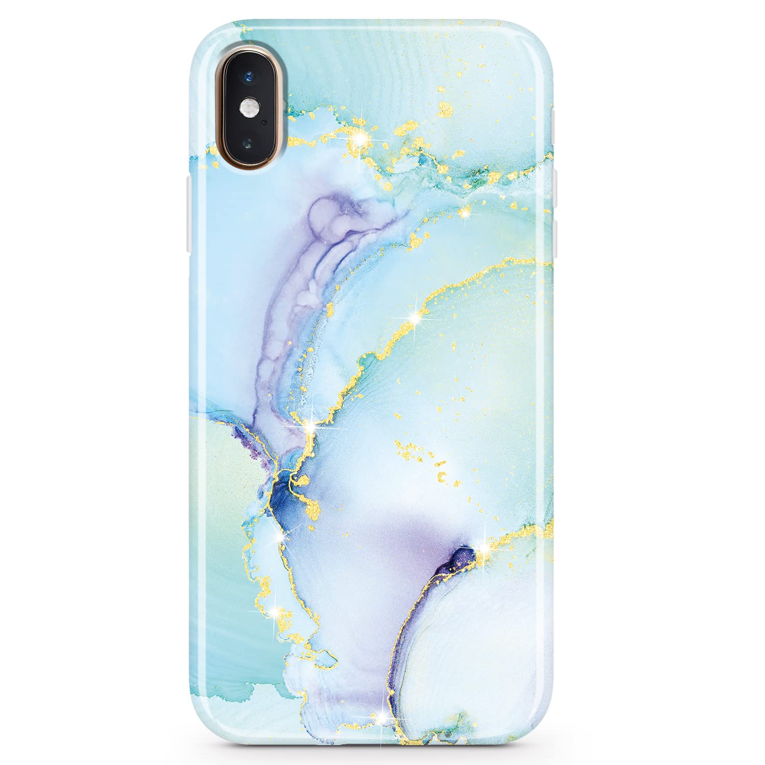 JIAXIUFEN iPhone X/Xs Case - Gold Sparkle Glitter Marble Slim Shockproof TPU Soft Silicone Cover (Green Purple) | Protective Phone Case for Women, Girls | Perfect for Daily Use, Work & Travel