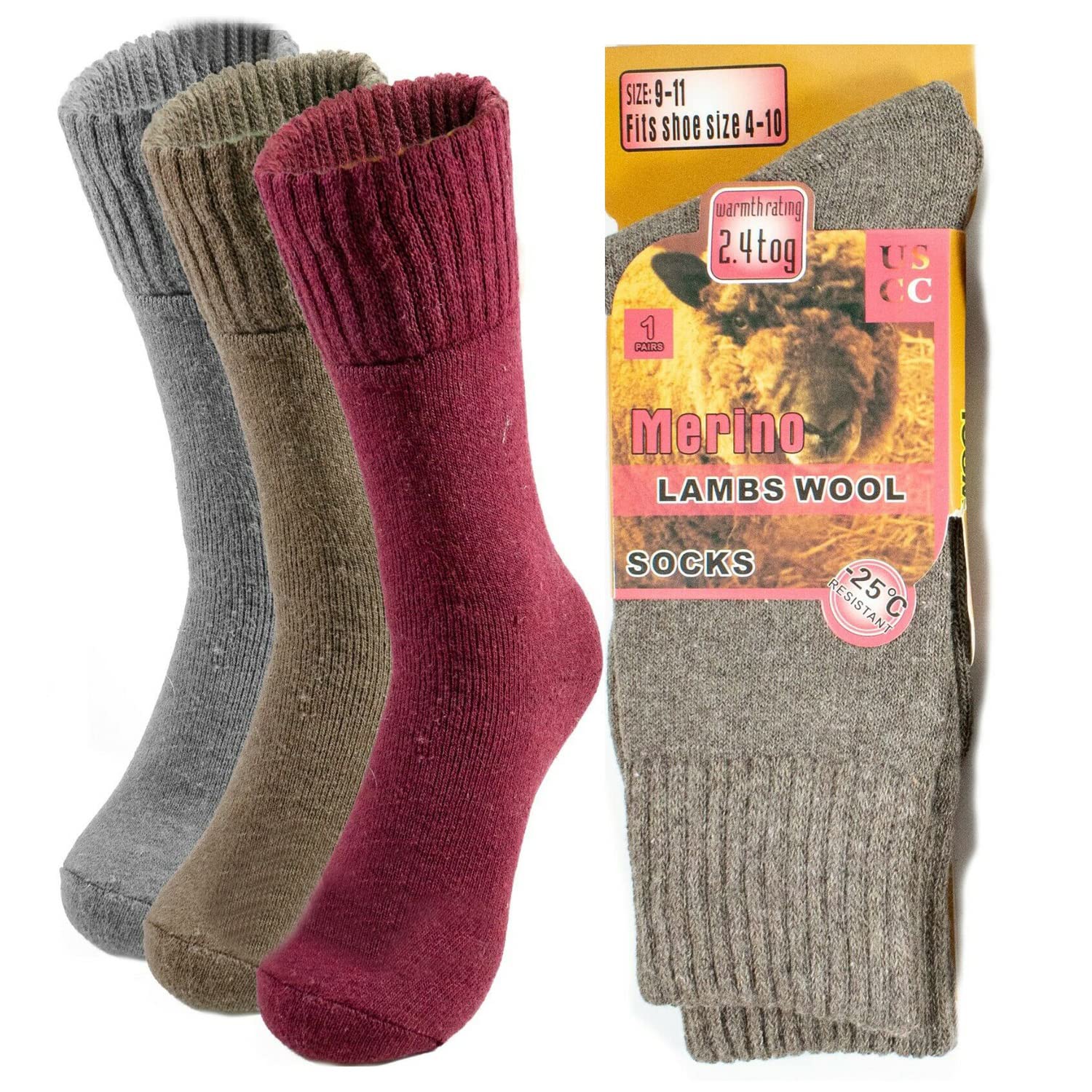 Women's Merino Wool Ski Socks - 3 Pairs Thermal Winter Hiking Socks for Cold Weather, Soft Thick Heavy Fuzzy Boot Socks - Perfect for Skiing, Snowboarding & Outdoor Winter Activities