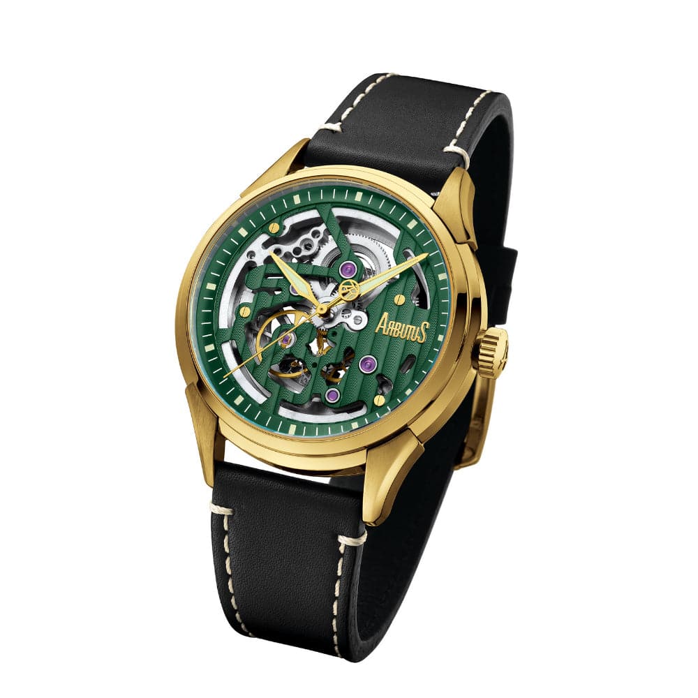 Arbutus AR1801GGB Men's Skeleton Dial Watch with Black Leather Strap - Stylish Dress Watch for Business, Formal Events & Everyday Wear