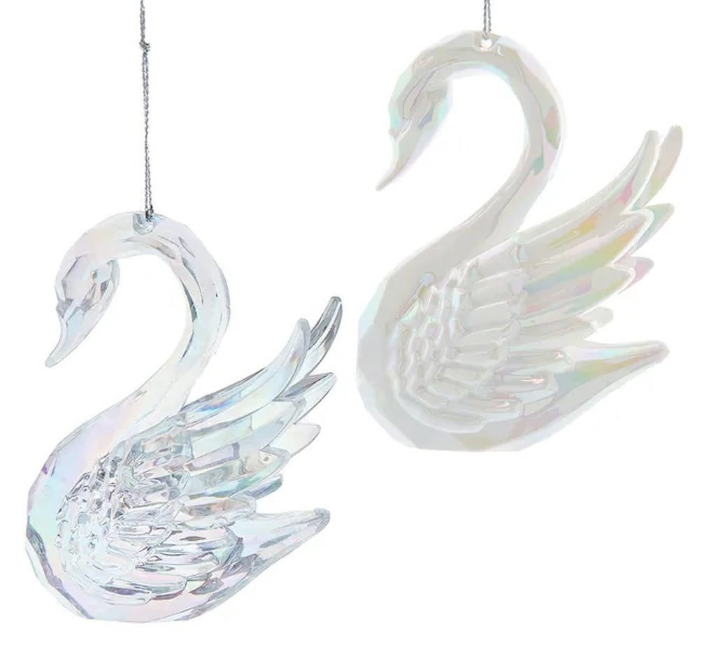 4 Pack Opalescent White & Clear Swan Figurines - Elegant Home Decor for Wedding Centerpieces, Tabletop Displays, and Gift Giving