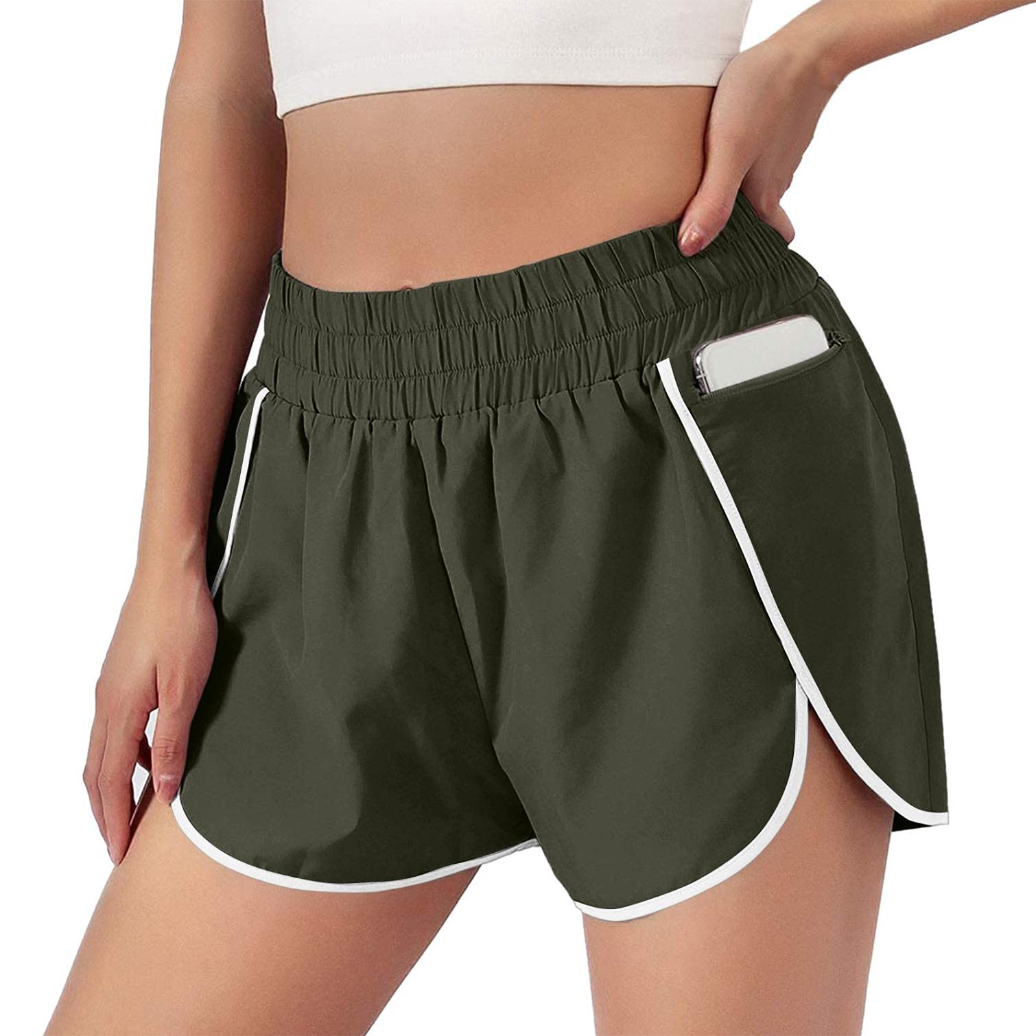 Women's Elastic Waist Shorts with Pockets - Casual Wide Leg Sport Shorts for Summer Outings