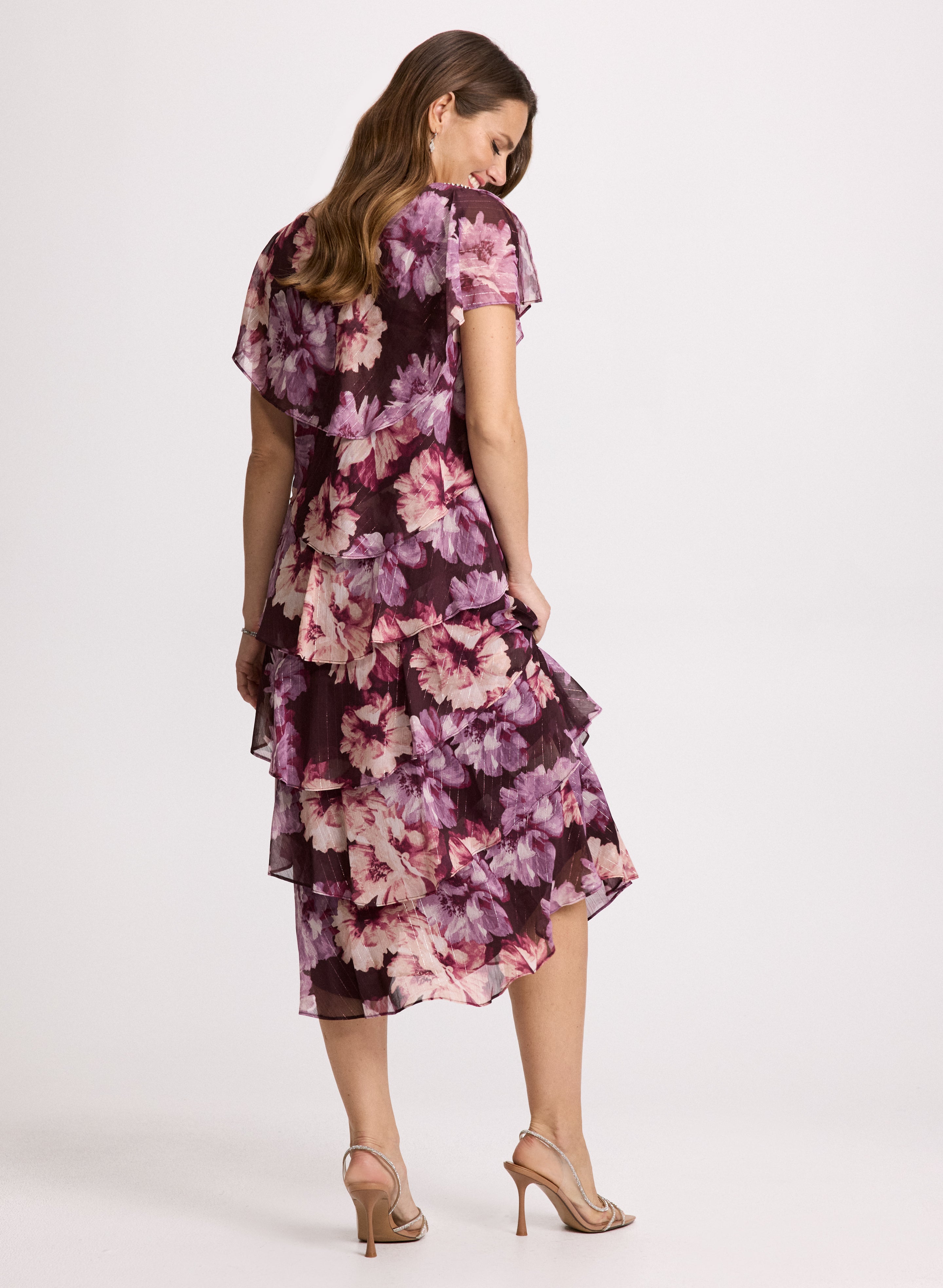 Floral Print Tiered Skirt Dress for Women - Summer Boho Maxi Dress with Pockets - Perfect for Beach Vacations, Music Festivals & Date Nights