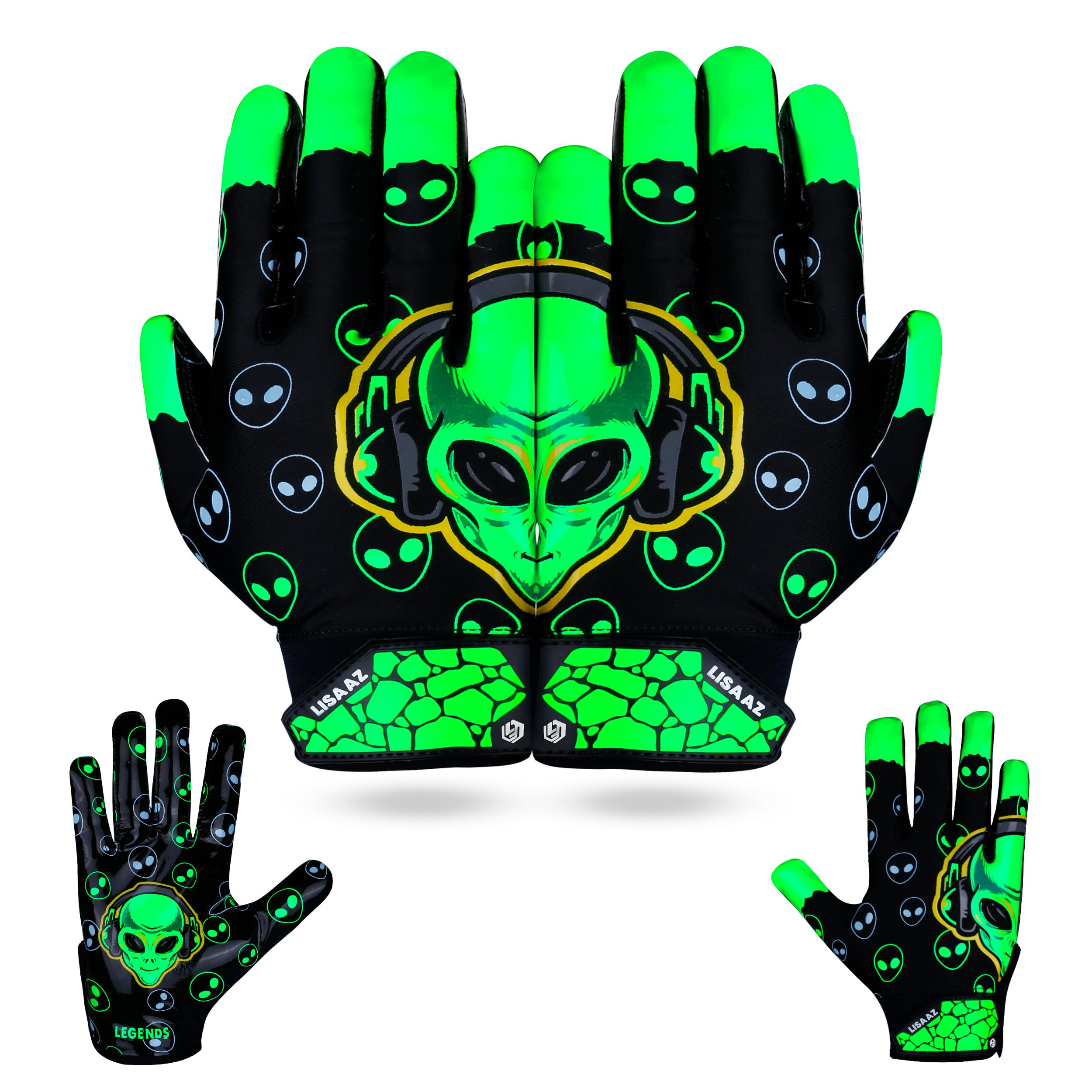 Alien Pro Football Gloves for Men & Youth - Tacky Grip, Enhanced Ball Feel - Receiver Gloves for Kids 8-12 & Adults - Perfect for Training, Games & Competitive Play