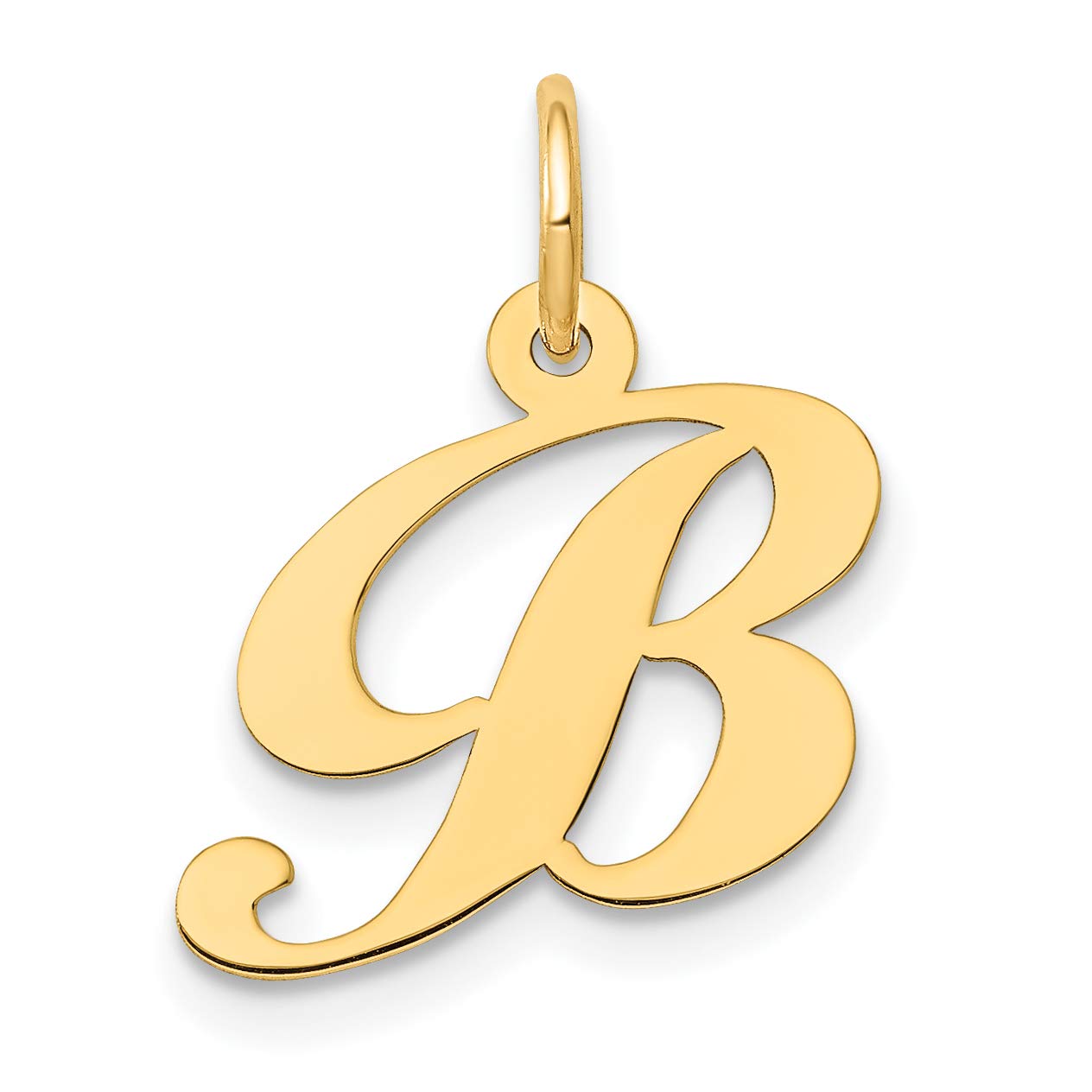 14K Yellow Gold Fancy Script Letter B Initial Charm Pendant - 16x16mm Elegant Monogram Jewelry for Necklace, Bracelet & Gift Giving
