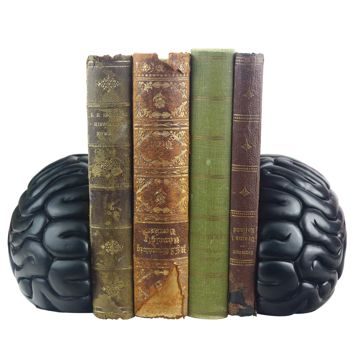 Black Heavy Duty Brain Bookends - Non-Slip Book Supports for Office & Home (6
