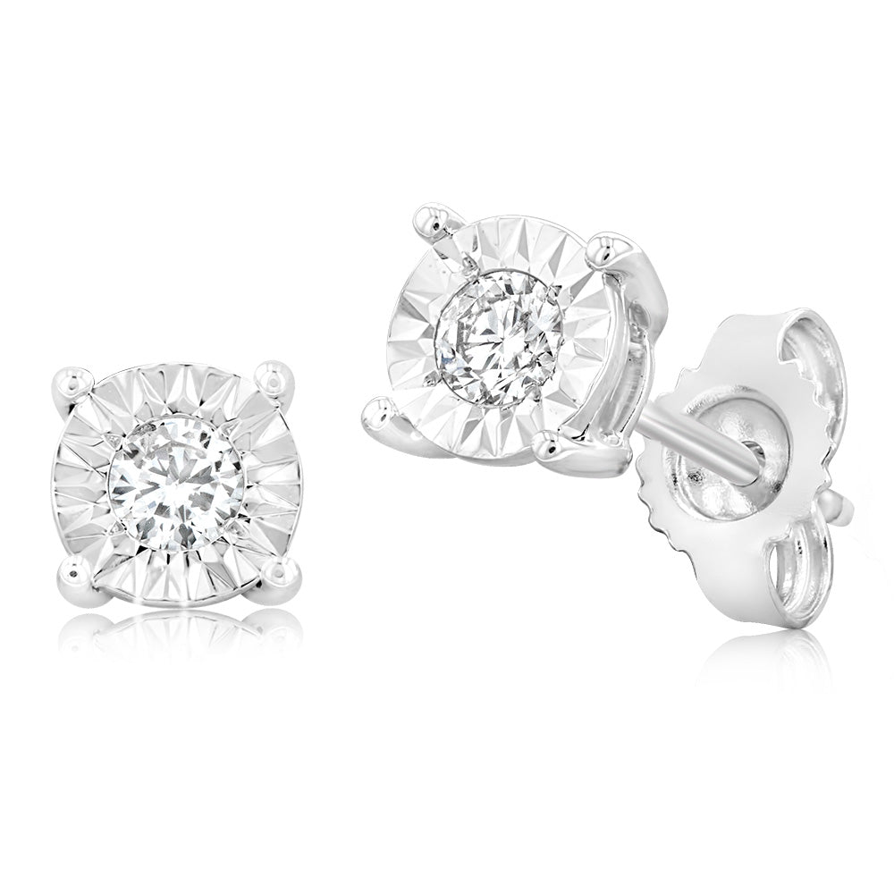 1/10 Carat Diamond Solitaire Stud Earrings in Sterling Silver - Classic Elegance for Everyday Wear & Special Occasions