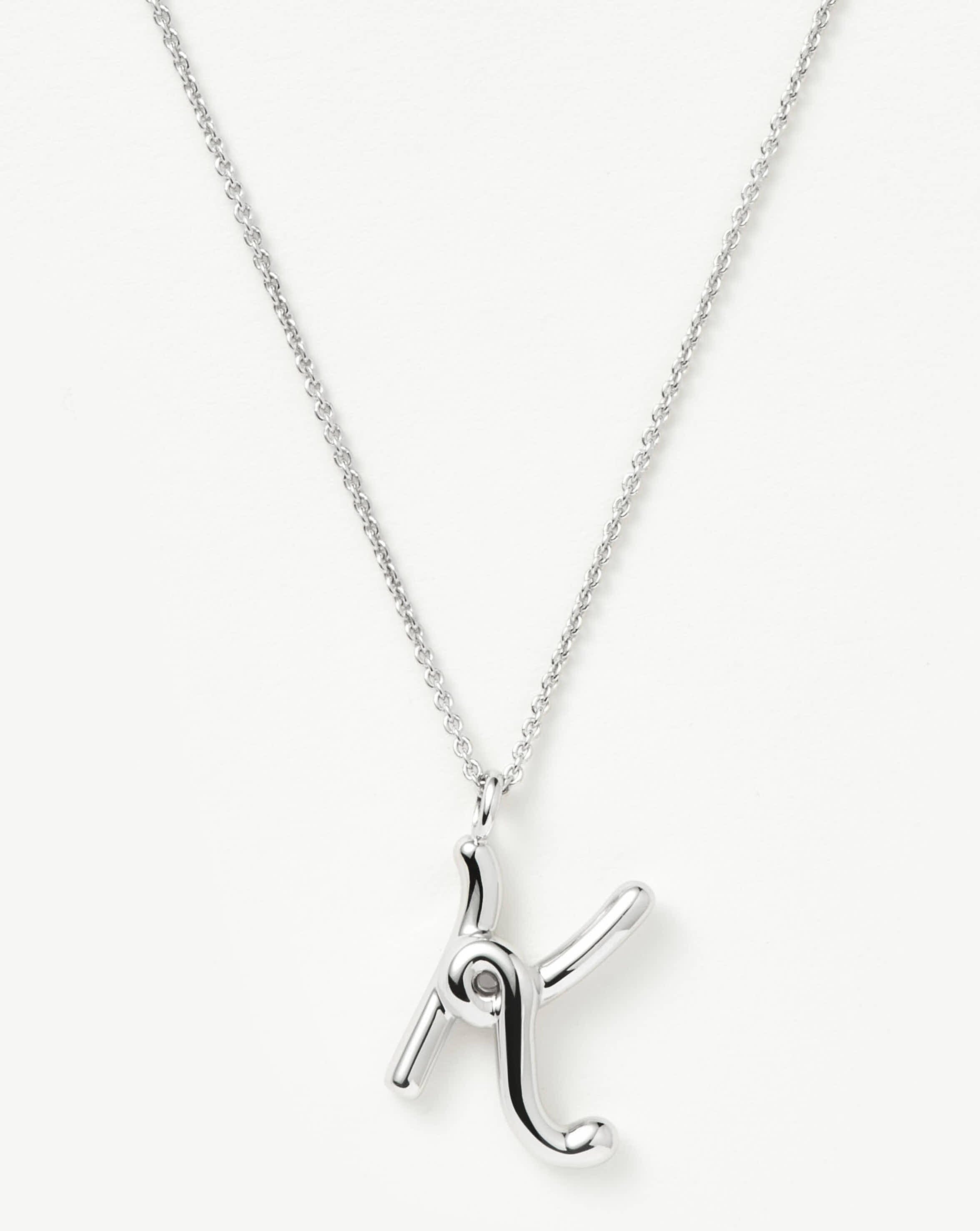 Personalized Sterling Silver Curly Molten Initial Pendant Necklace - Letter K | Elegant Jewelry Gift for Women | Perfect for Birthdays, Anniversaries & Special Occasions