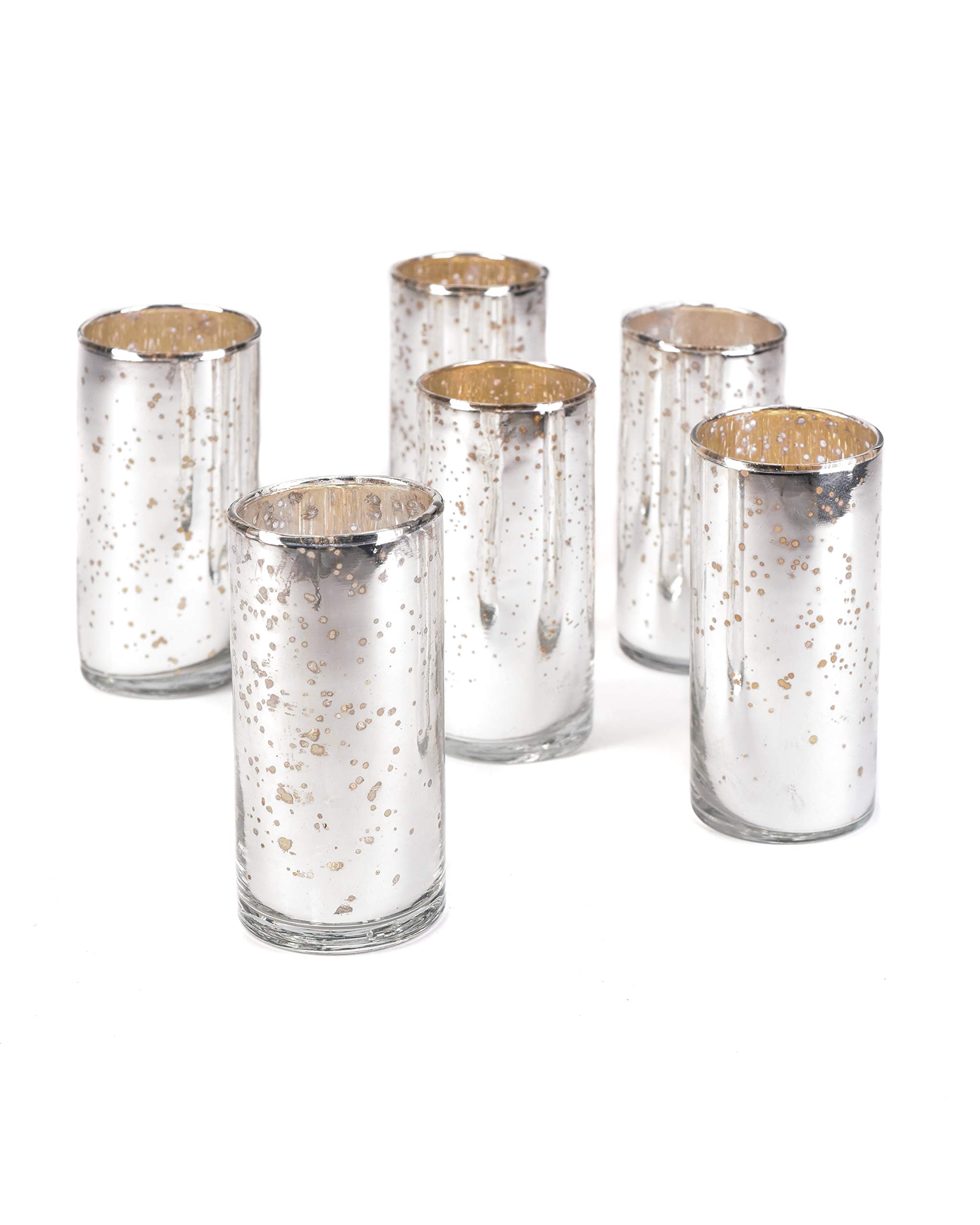 Set of 6 Antique Silver Cylinder Vases - Handcrafted Mercury Glass Centerpiece Vases for Weddings, Parties & Home Decor - 4