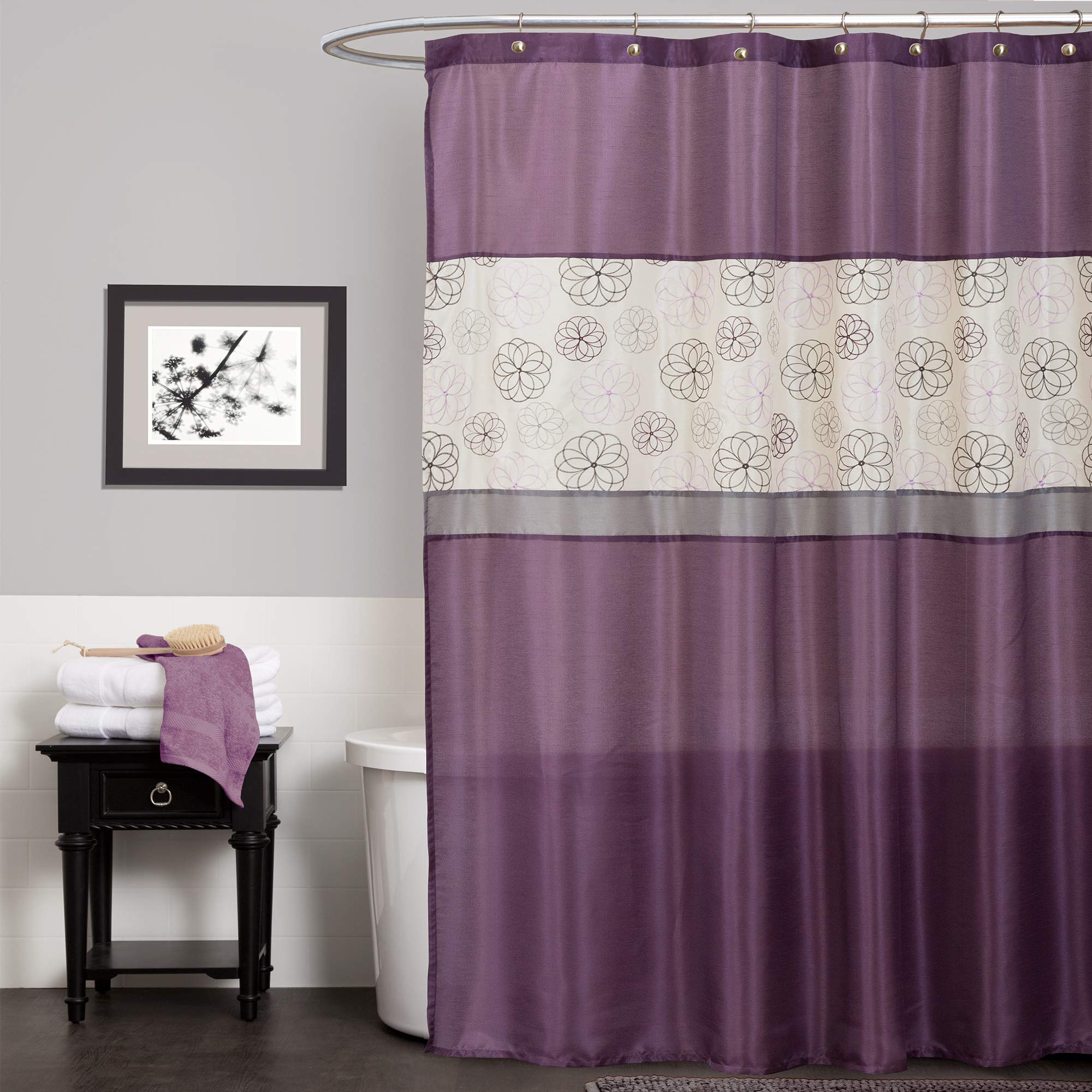 Lush Decor Purple Shower Curtain 72x72 inches - Elegant Bathroom Decor
