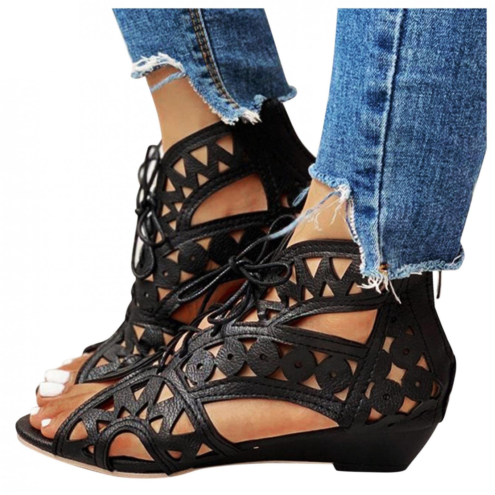 Women's Casual Summer Wedge Sandals - Breathable Hollow Flat Flip Flop Beach Shoes for Women | Perfect for Beach Vacations, Poolside Lounging & Summer Outfits
