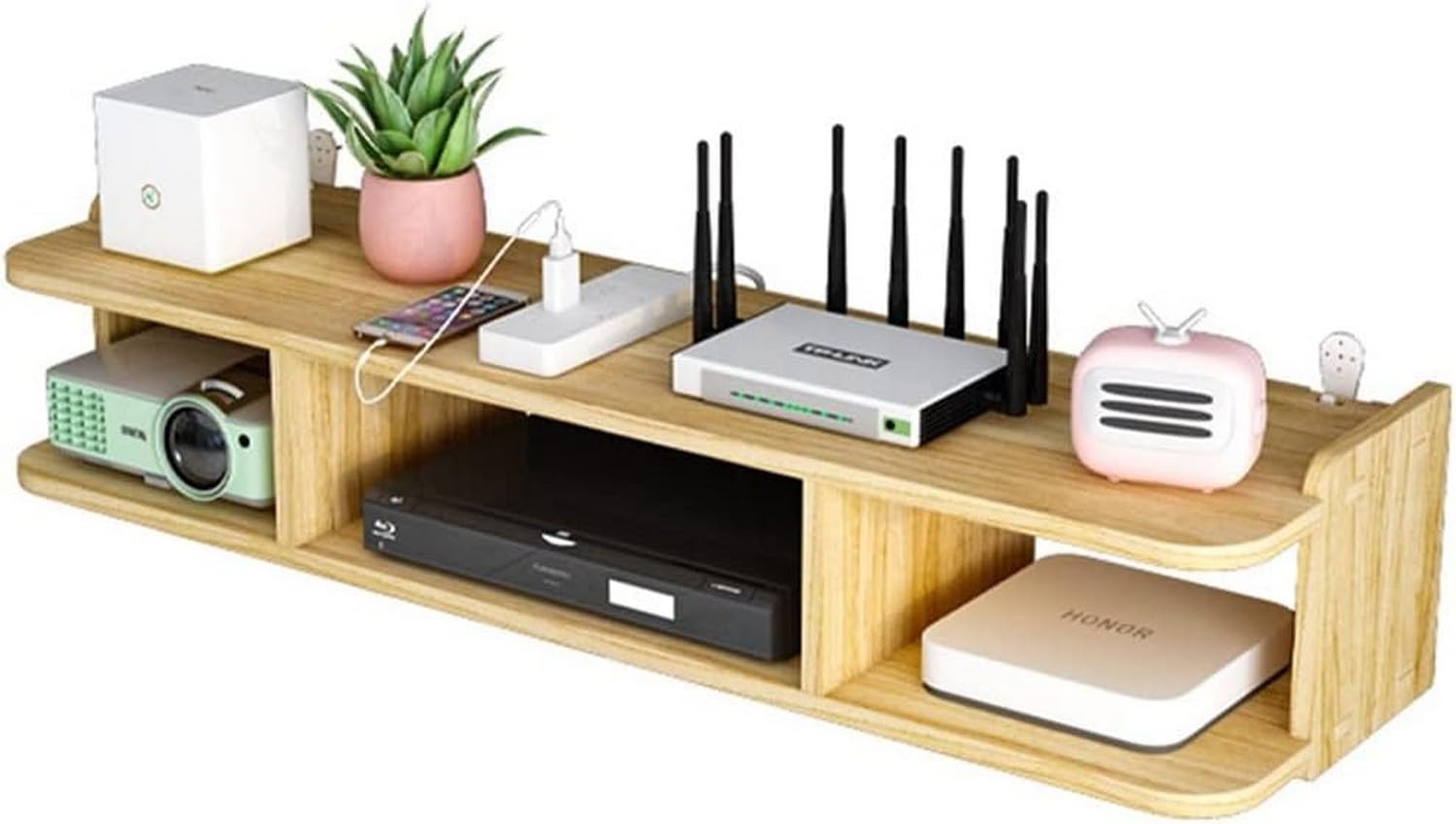 Multi-Functional Wall Mount WiFi Router Storage Shelf - Large Cable Management Organizer for TV, Modem, and Wireless Router - Perfect for Home & Office Network Setup