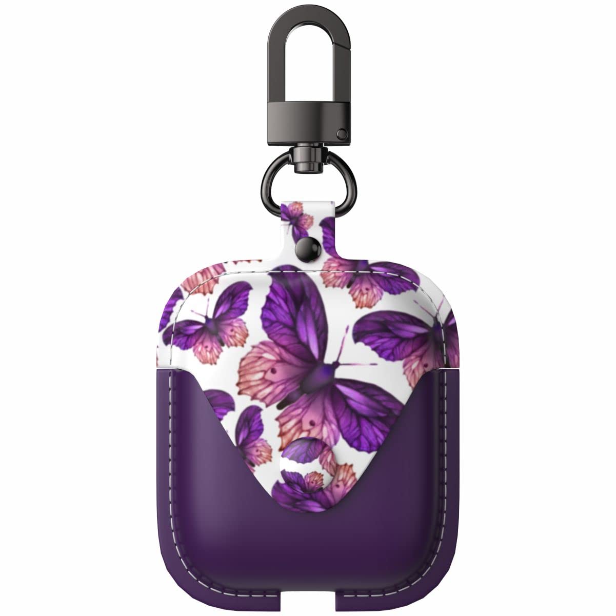 GuarzFun Leather AirPods Case with Clip - Wireless Charging Compatible for Women & Girls (Purple Flower) - Perfect for Work & Travel