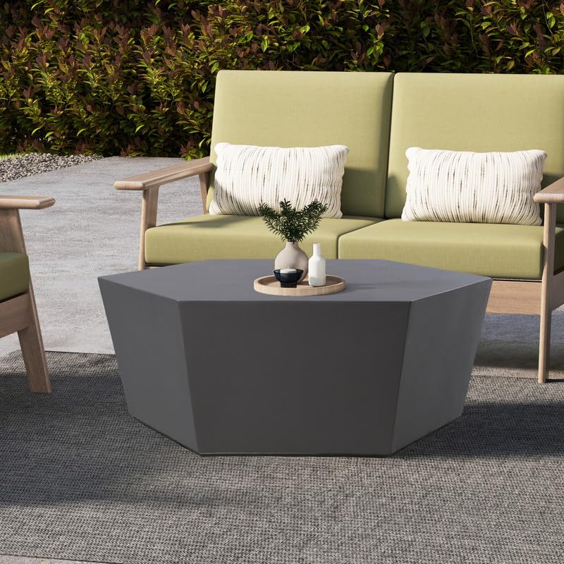 41-Inch Hexagon Concrete Outdoor Coffee Table - Dark Gray Patio Side Table for Gardens, Backyards, Farmhouses & Living Rooms | Perfect for Outdoor Entertaining, Relaxation & Modern Decor
