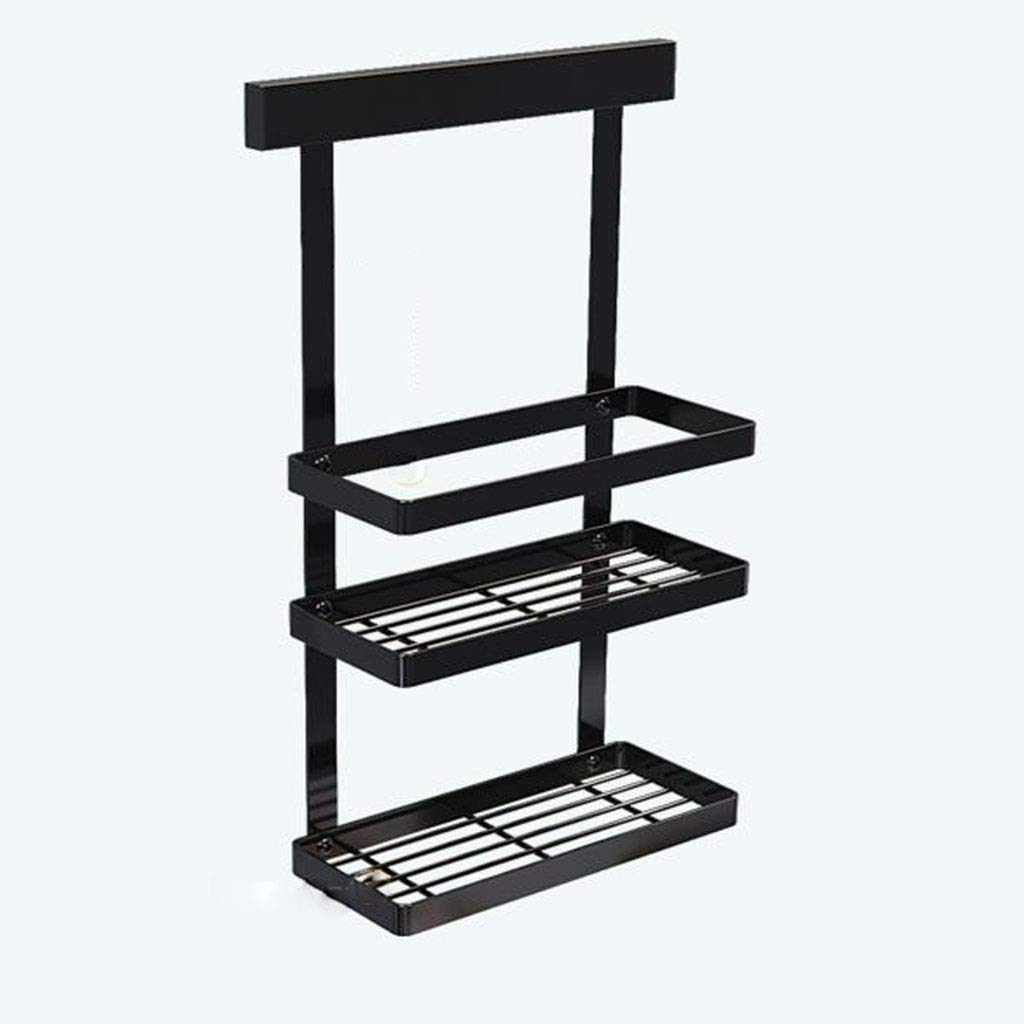 Stainless Steel Wall-Mounted Kitchen Shelves - Double Layer Spice Rack, Metal Bathroom Storage, Punch-Free Design, Black Finish for Home Kitchen & Bathroom Organization