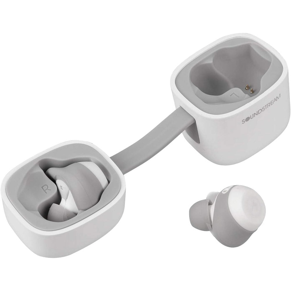 Soundstream h2GO True Wireless Earbuds - Bluetooth 5.0 Earbuds with 24H Playtime, IPX7 Waterproof, Noise Cancelling, Built-in Mic for Running, Gym, Workout & Travel (White)