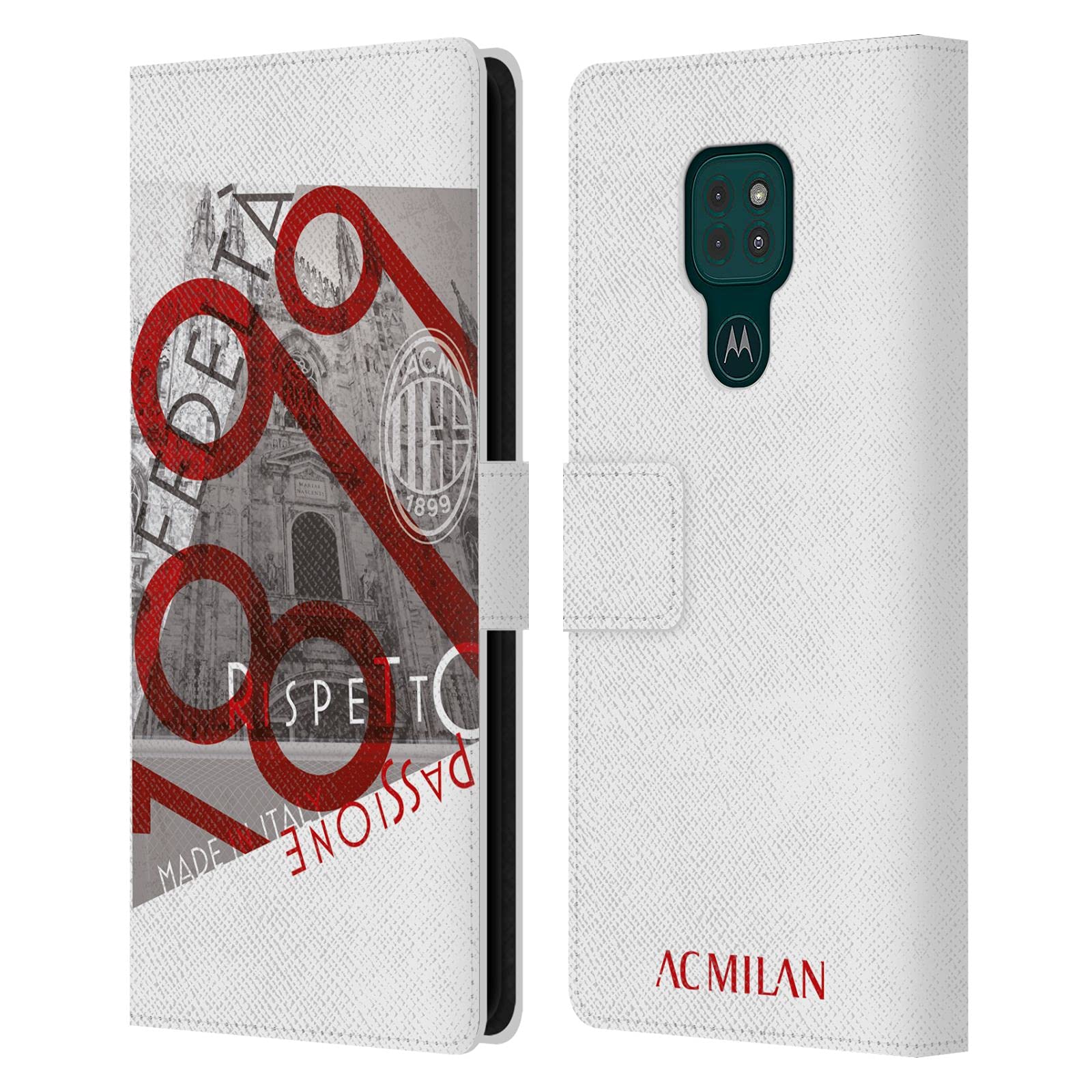 AC Milan Leather Wallet Case for Motorola Moto G9 Play - Officially Licensed Phone Cover by Head Case Designs - Perfect for Fans, Travel & Daily Use