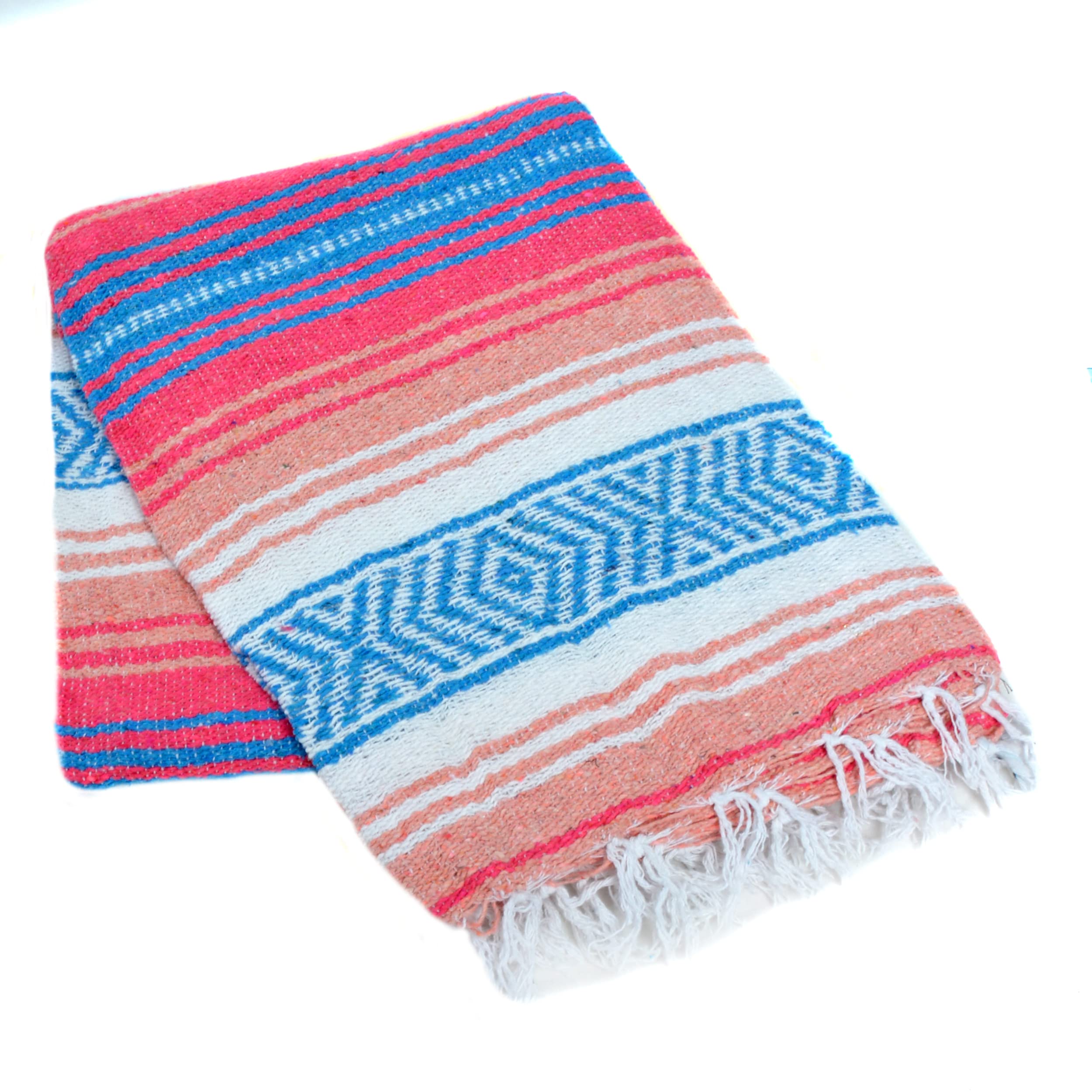 La Montana Classic Mexican Yoga Blankets - 10-Pack Soft & Thick Reversible Blankets for Yoga, Meditation, Camping, Beach, Picnics & Home Decor - Machine Washable in Turquoise, Coral, Melon & White - Perfect for Outdoor Activities, Cozy Home Use & Gift Giving