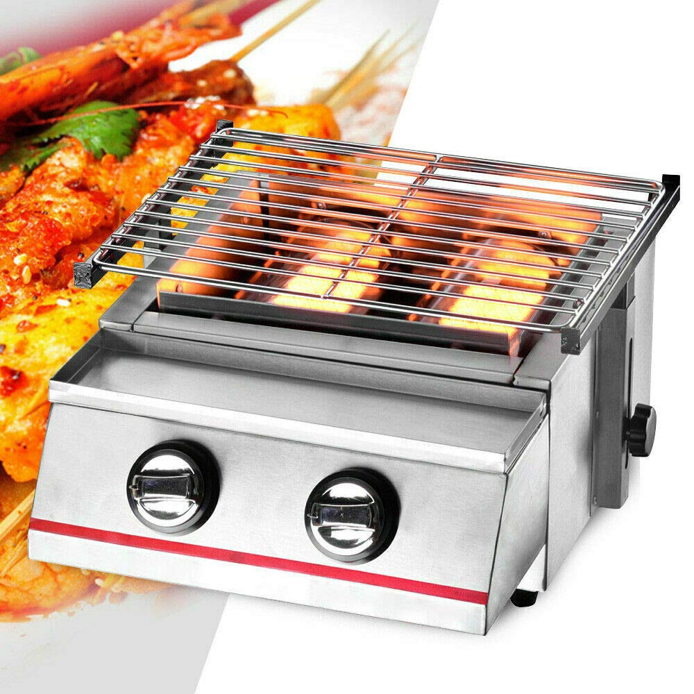 Portable 2-Burner Propane Gas Grill - Stainless Steel Tabletop BBQ Grill for Camping, Picnics, RV & Outdoor Cooking | Perfect for Backyard, Tailgating & Patio Parties