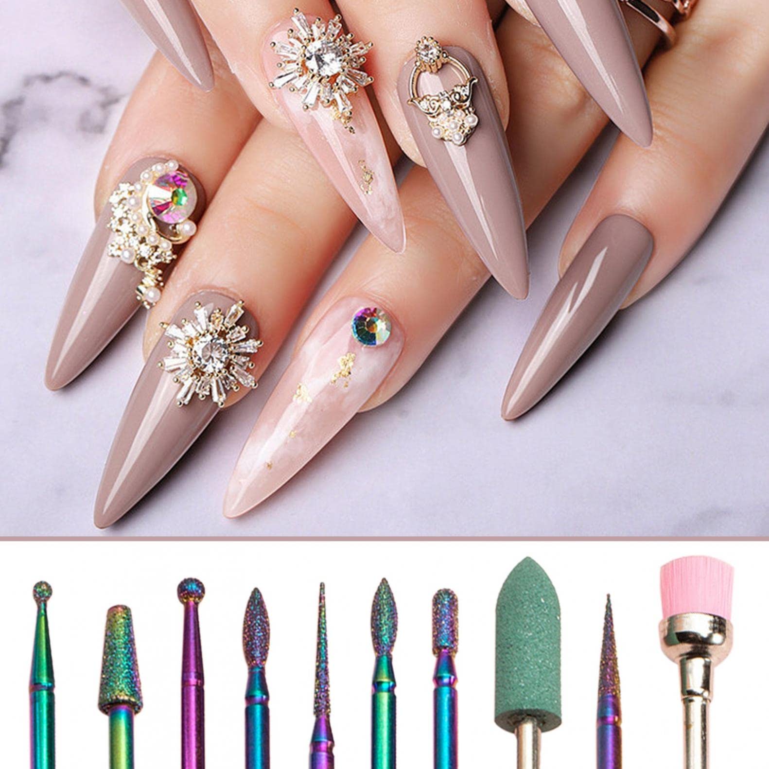 10 Pcs Professional Nail Art Drill Manicure Kit - Tungsten Grinding Heads & Diamond Polish Bits for Nail Drill Machine | Perfect for Salon, Home Pedicure & DIY Nail Care