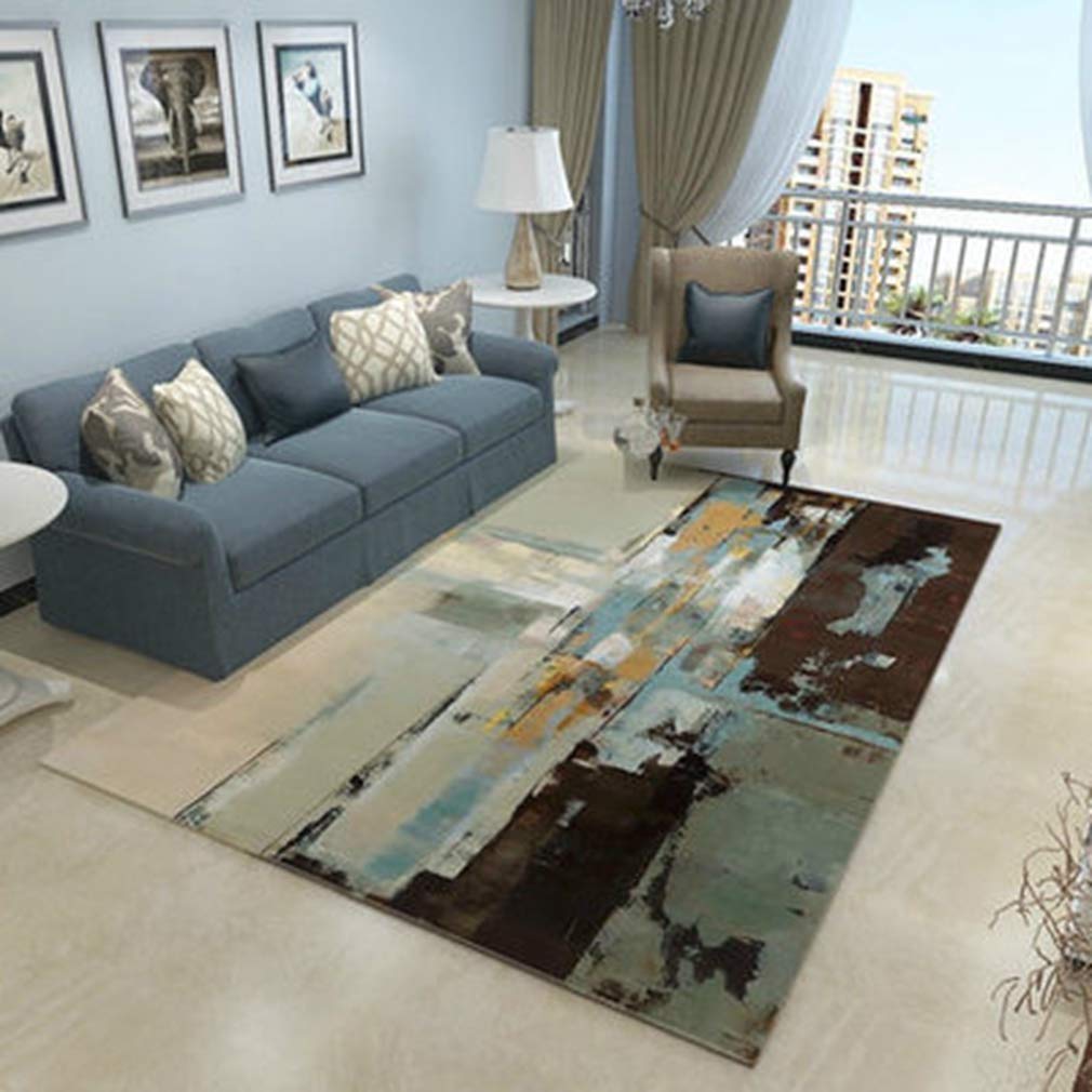 Soft Abstract Art Area Rug - 6.2'x9.2' Fleece Non-Slip Living Room Carpet for Kids Crawling, Bedroom Decor, Nursery & Indoor/Outdoor Use | Modern Home Design