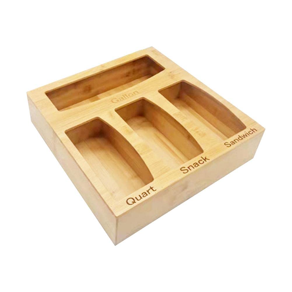 SOUCON Bamboo Drawer Organizer for Kitchen & Gallon Bags - Space Saving Storage Solution