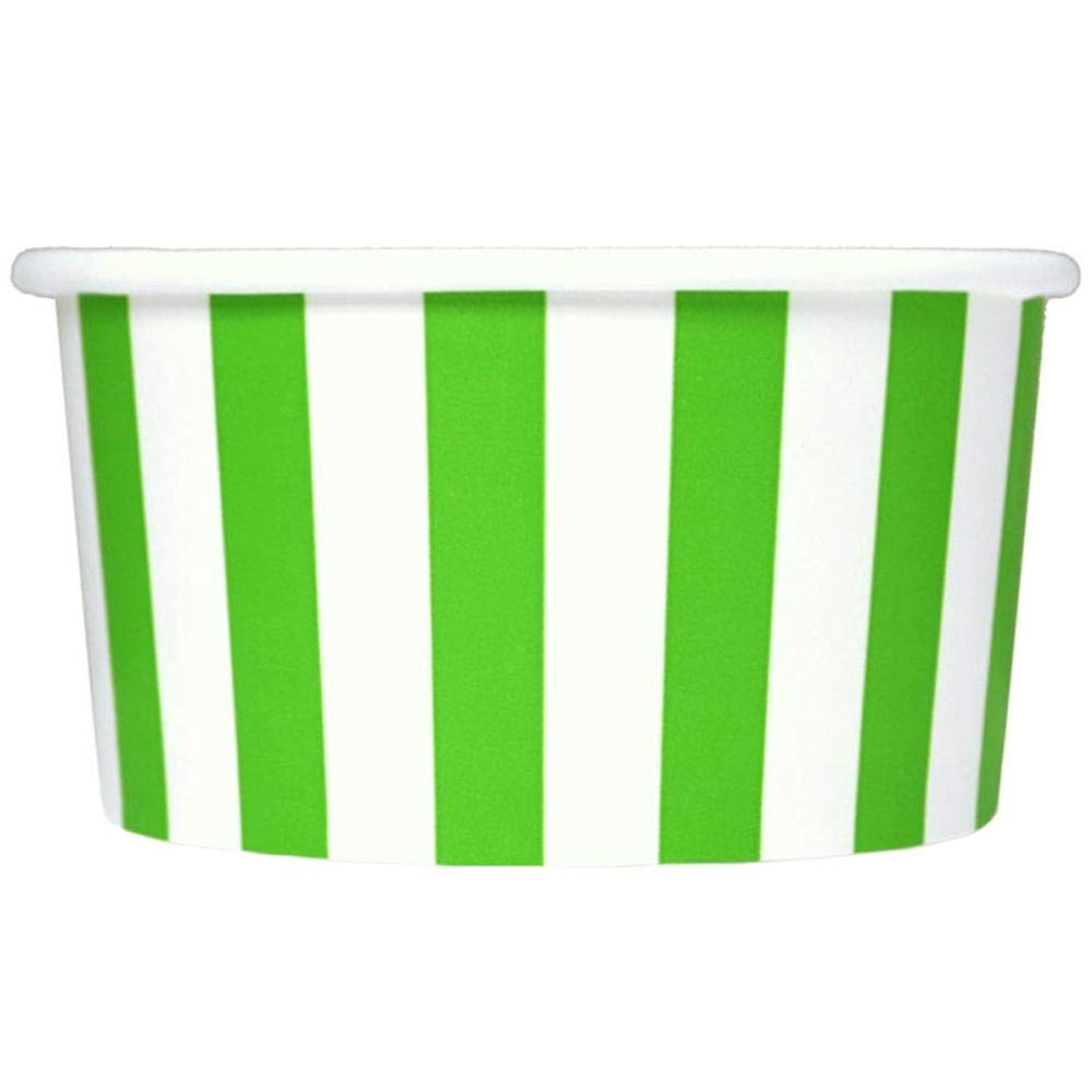 UNIQ 1000-Count 6 oz Green Striped Paper Ice Cream Cups | Disposable Dessert Bowls for Ice Cream, Frozen Yogurt, Gelato & Party Treats - Bulk Frozen Dessert Supplies for Parties, Events & Ice Cream Shops