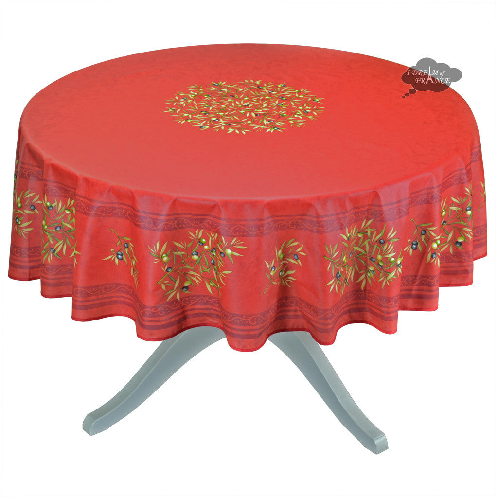 70 Round Clos des Oliviers Red French Tablecloths by Label France - Elegant Dining Decor for Weddings, Restaurants & Special Occasions