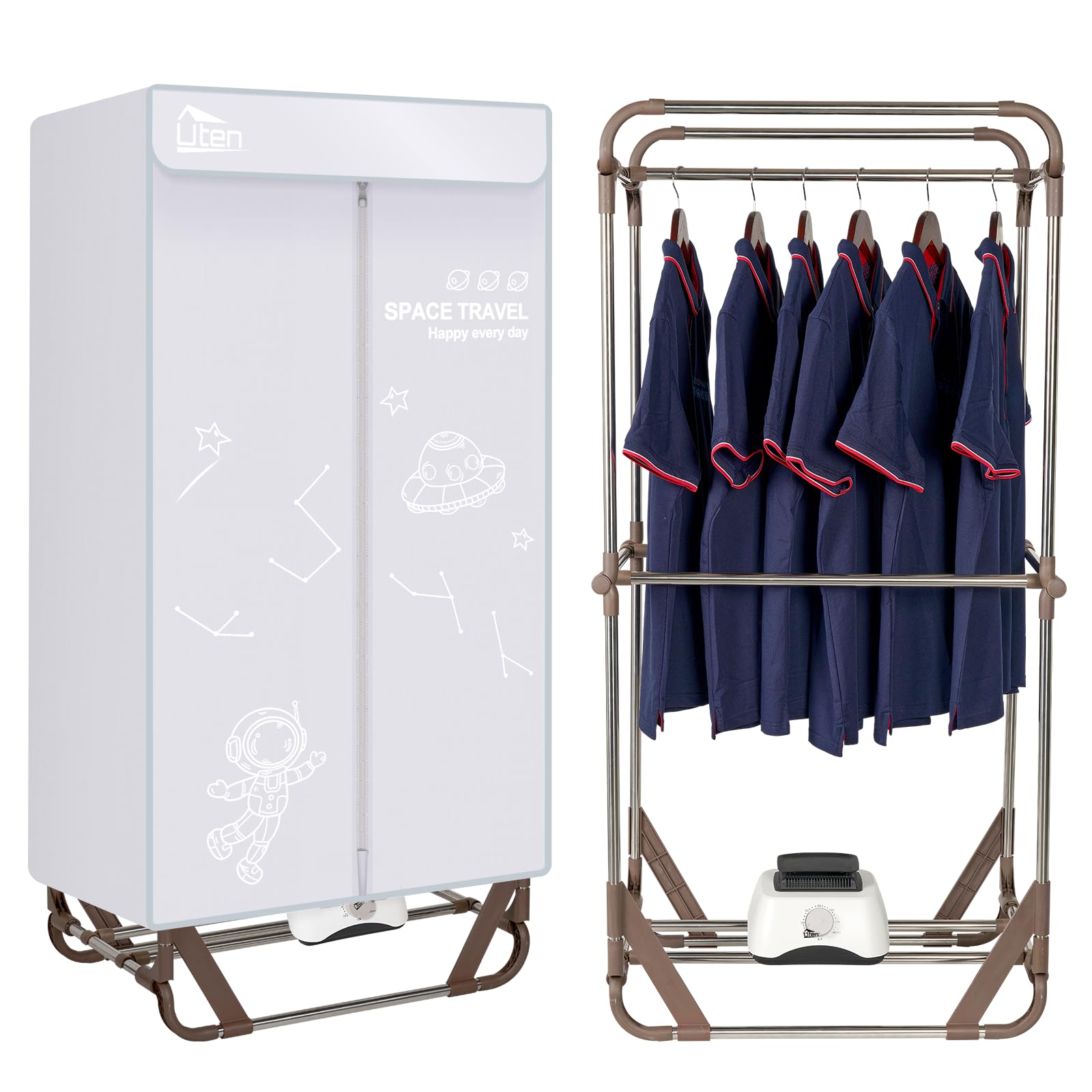 1500W Electric Clothes Dryer Machine with Timer - 2-Tier Foldable Laundry Drying Rack & Wardrobe for Apartments, RV, Travel & Home Use | Fast Drying Solution for Small Spaces