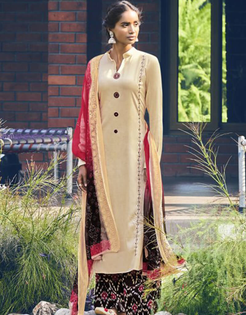 Elegant Beige Sharara Style Suit - Pure Jam Satin Fabric for Women's Ethnic Wear | Perfect for Weddings, Parties & Festive Occasions