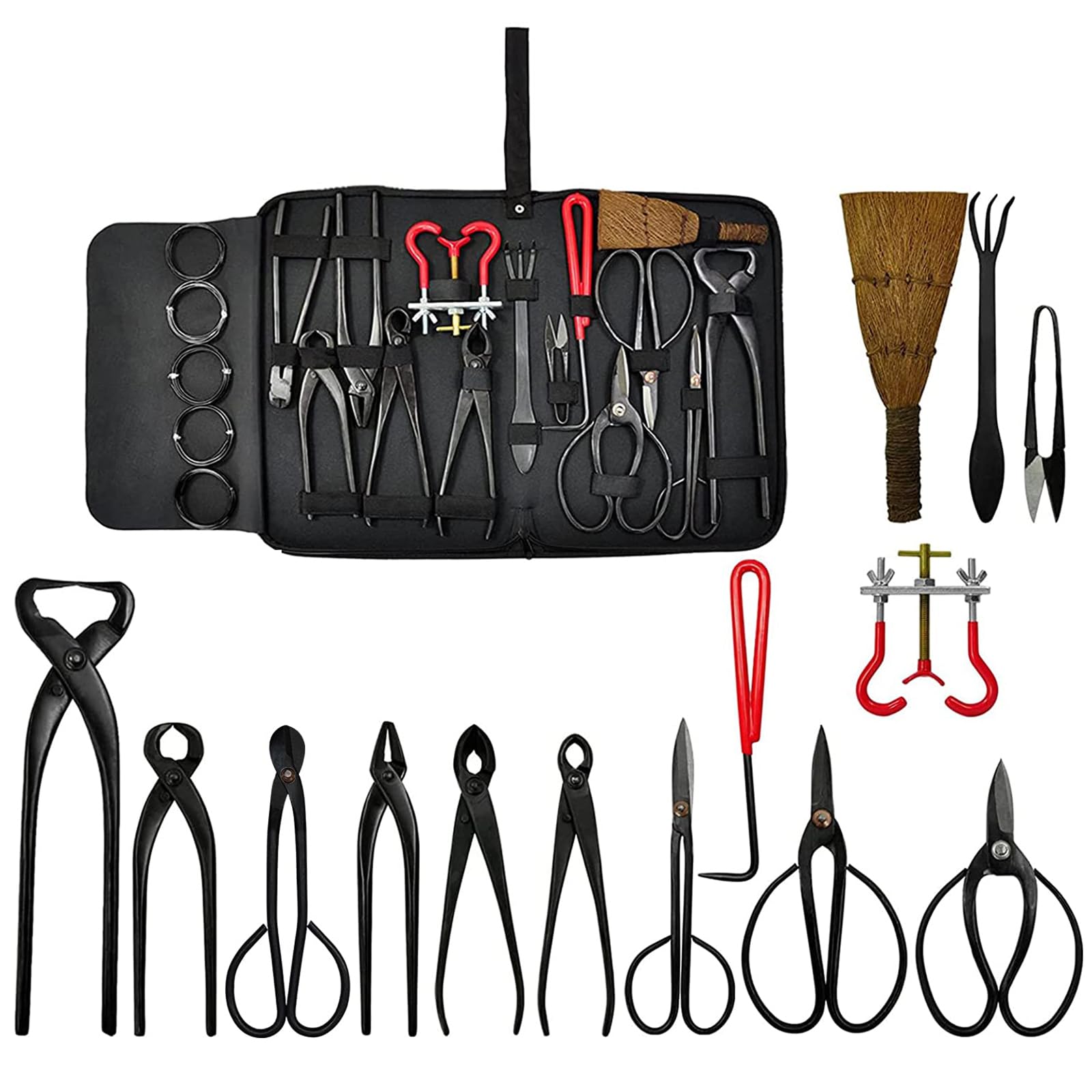 Voilamart 14-Piece Bonsai Tools Kit with Carrying Case - Carbon Steel Scissors, Cutter & Shear Set for Gardening, Pruning & Plant Care - Perfect for Bonsai Enthusiasts, Gardeners & DIY Landscaping Projects