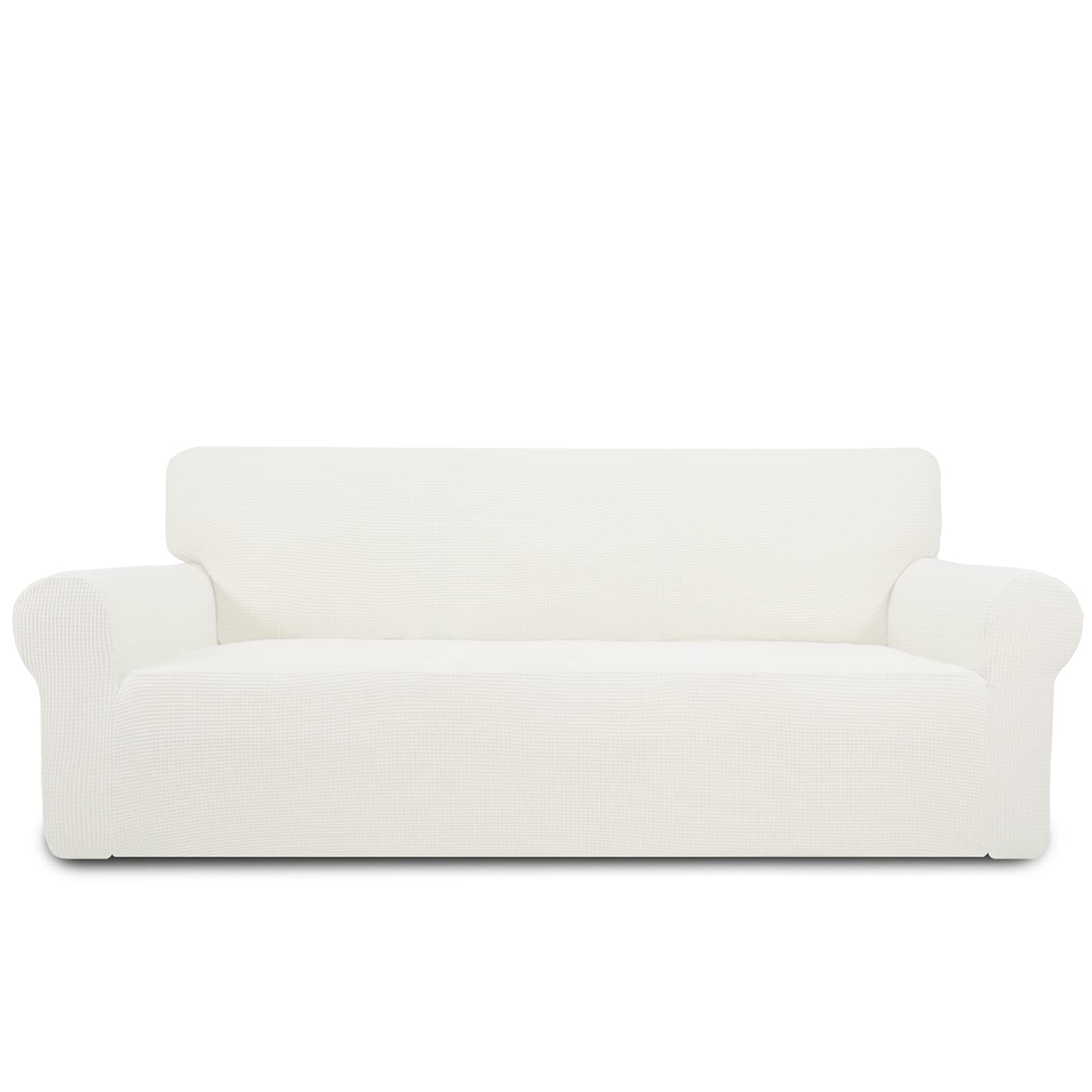PureFit Stretch Sofa Slipcover - Washable Jacquard Spandex Couch Cover with Non-Slip Foam & Elastic Bottom | Furniture Protector for Pets & Kids | Perfect for Living Room, Family Room & Home Decor (Cream)