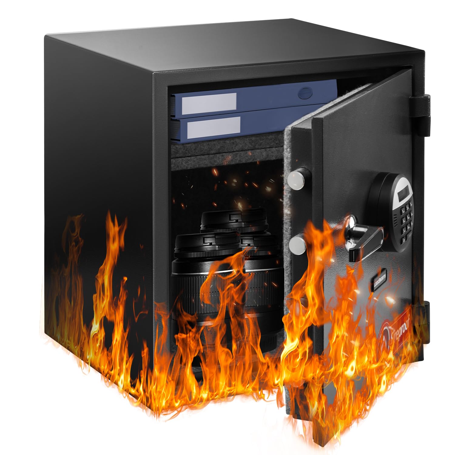 2.6 Cubic Feet Fireproof Safe Box with Digital Keypad & Alarm - Waterproof & Fire Resistant Home Safe for Money, Jewelry, Documents - Removable Shelf Security Safe for Office, Bedroom & Business Use