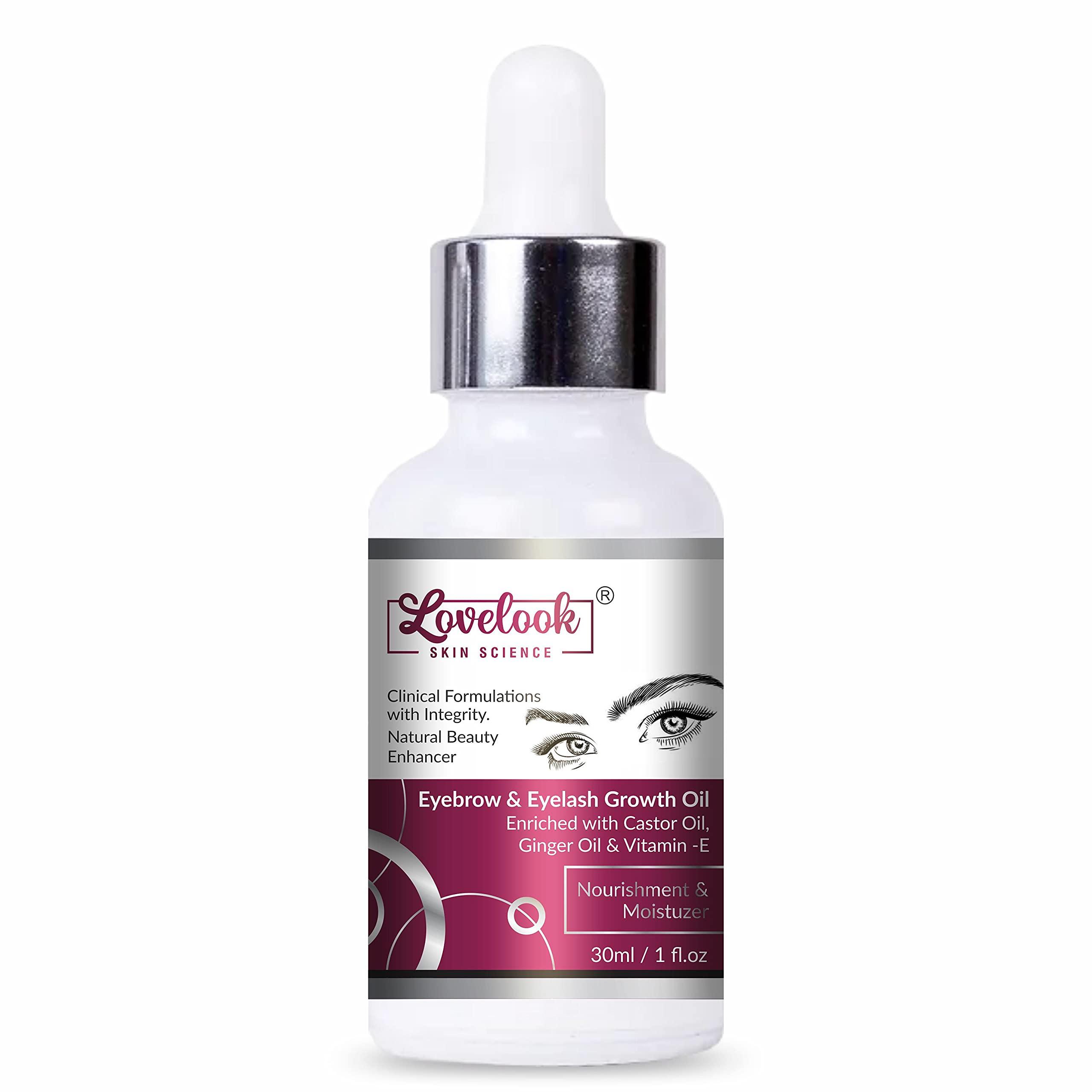 Lovelook Eyelash & Eyebrow Growth Serum with Castor Oil, Almond Oil & Vitamin E - Natural Lash & Brow Enhancer for Thicker, Fuller Lashes - Perfect for Nighttime Beauty Routine & Special Occasions