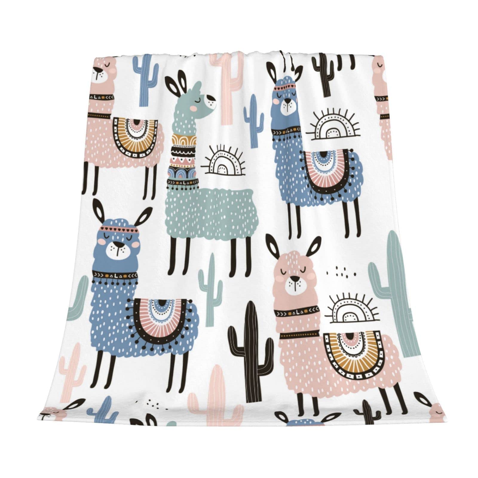 Premium White Llama Throw Blanket - Ultra Soft Alpaca Fleece Blanket for Couch, Sofa & Bed - Lightweight Warm Microfiber Blanket for Kids & Adults - Perfect for Lounging, Movie Nights & Winter Comfort