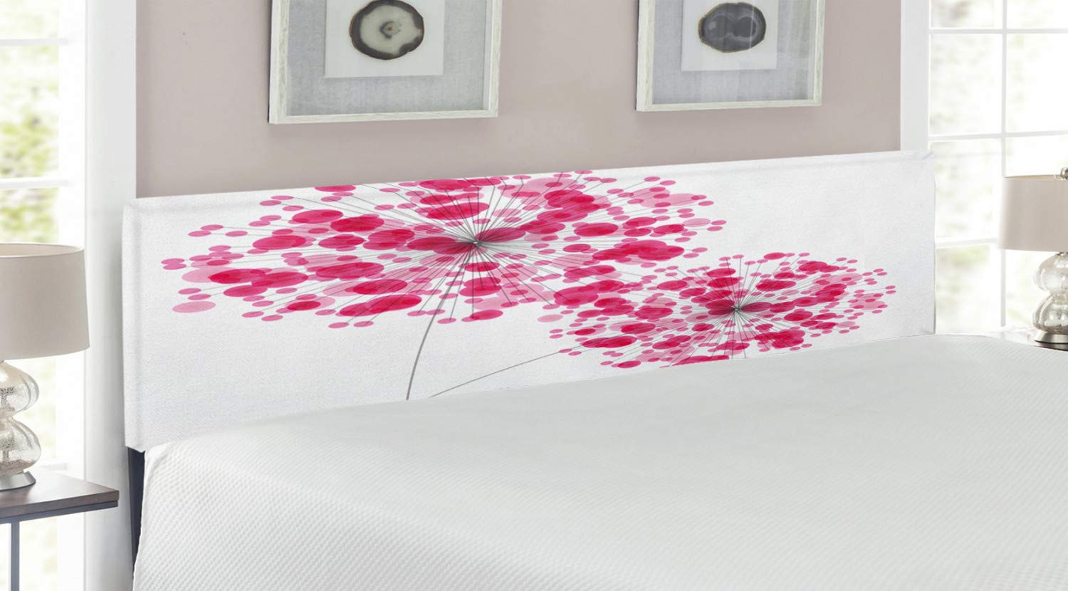 Ambesonne Pink Upholstered Headboard - Modern Dandelion Floral Design, King Size Memory Foam Bed Headboard in Pearl Pink | Perfect for Master Bedroom, Guest Room & Romantic Home Decor