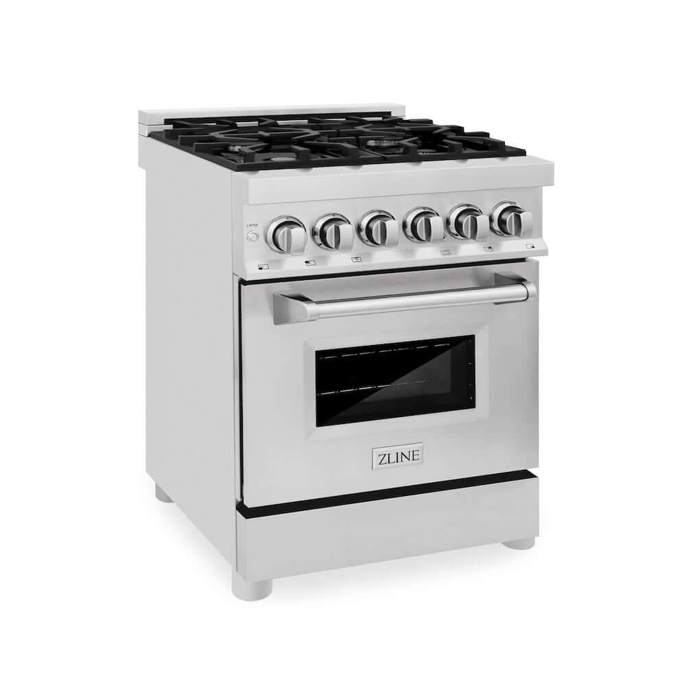 ZLINE RA24 24-inch 2.8 cu. ft. Stainless Steel Dual Fuel Range - 4 Burner Gas Cooktop & Electric Convection Oven for Professional Home Kitchen Cooking