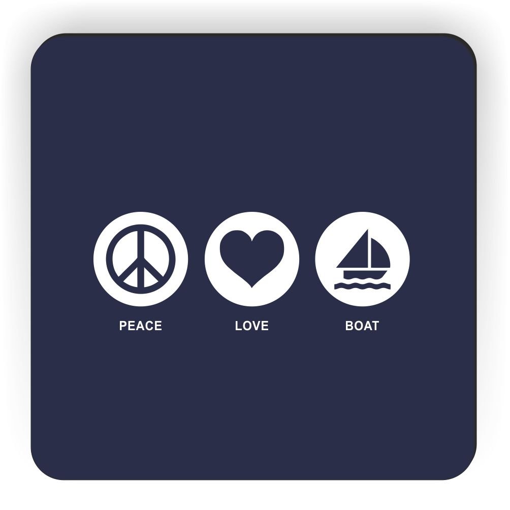Peace Love Boat Design Square Fridge Magnet - Blue Decorative Refrigerator Magnet for Kitchen, Office, Dorm & Gifts