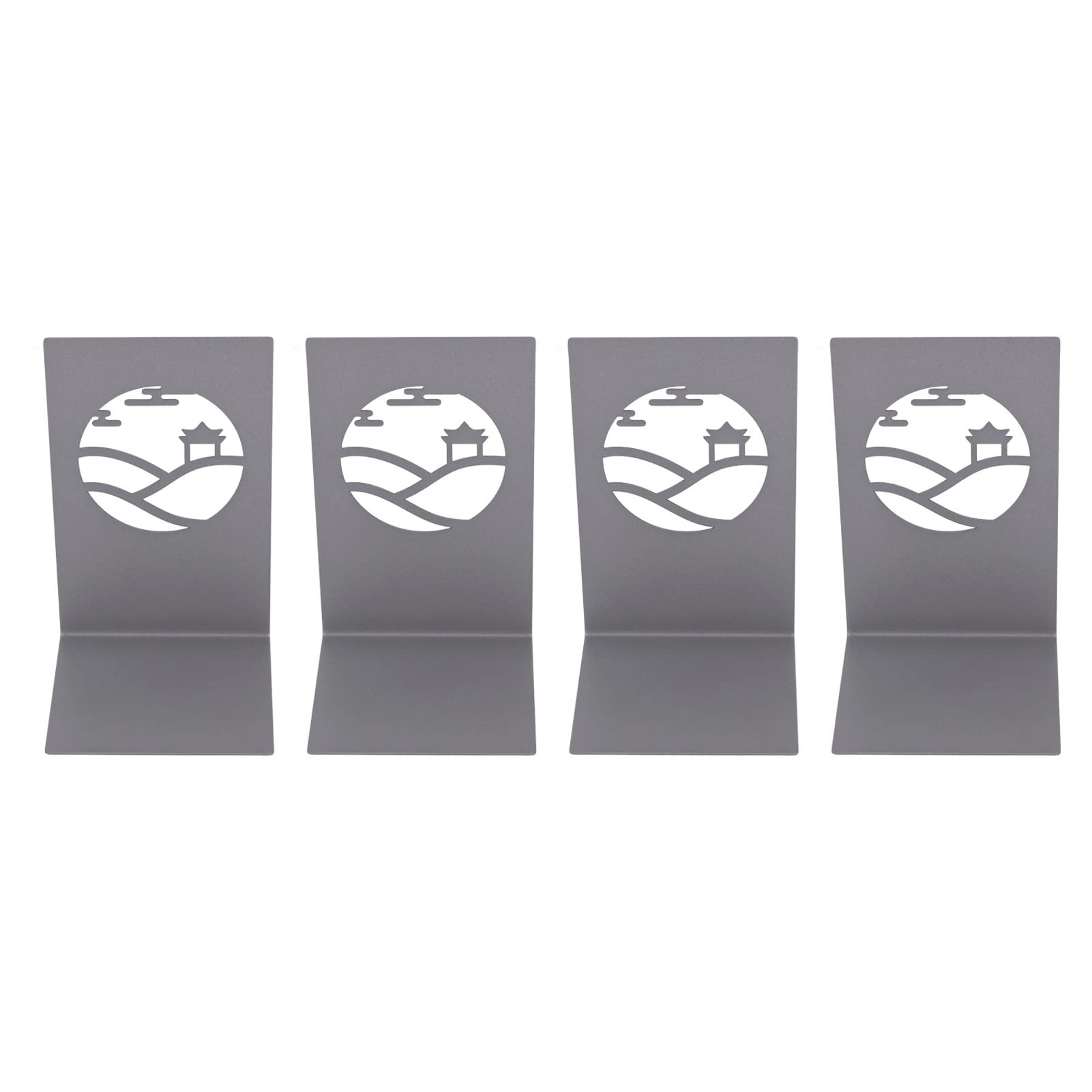 4 Pcs Heavy Duty Metal Bookends - Unique Exquisite Design, Sturdy & Portable for Home & Office - Perfect for Organizing Books, Magazines & Decorative Display (Kiosk Style)