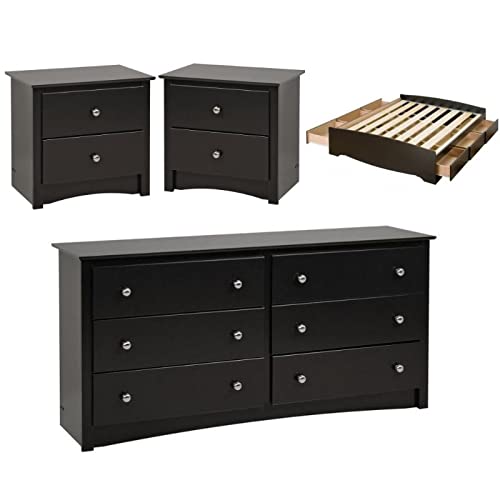Home Square 4-Piece Queen Bedroom Set with Storage Bed, Double Dresser & 2 Nightstands - Perfect for Master Bedroom Organization & Space Saving
