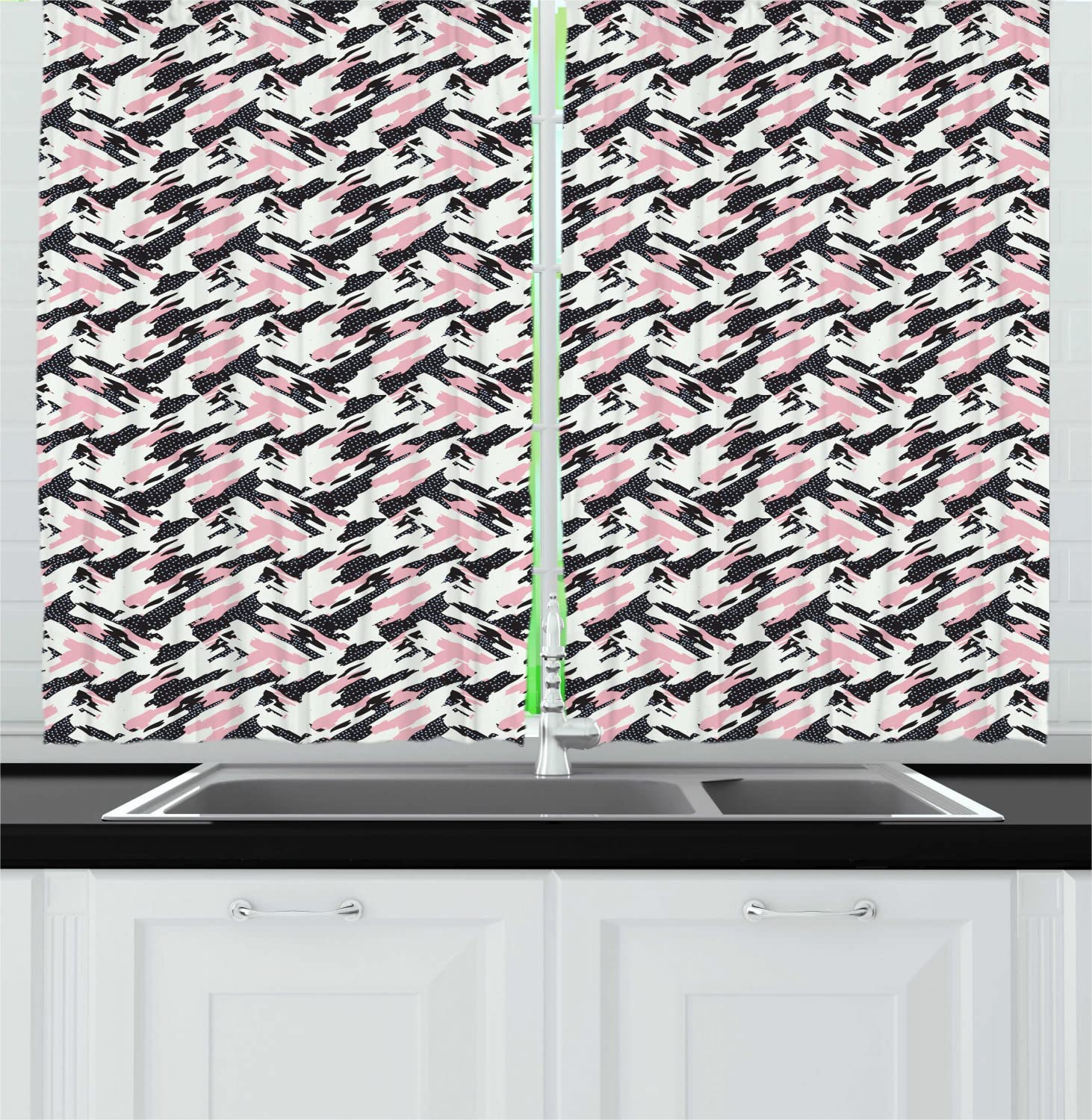 Ambesonne Abstract Paintbrush Strokes & Polka Dots Kitchen Curtains - 55