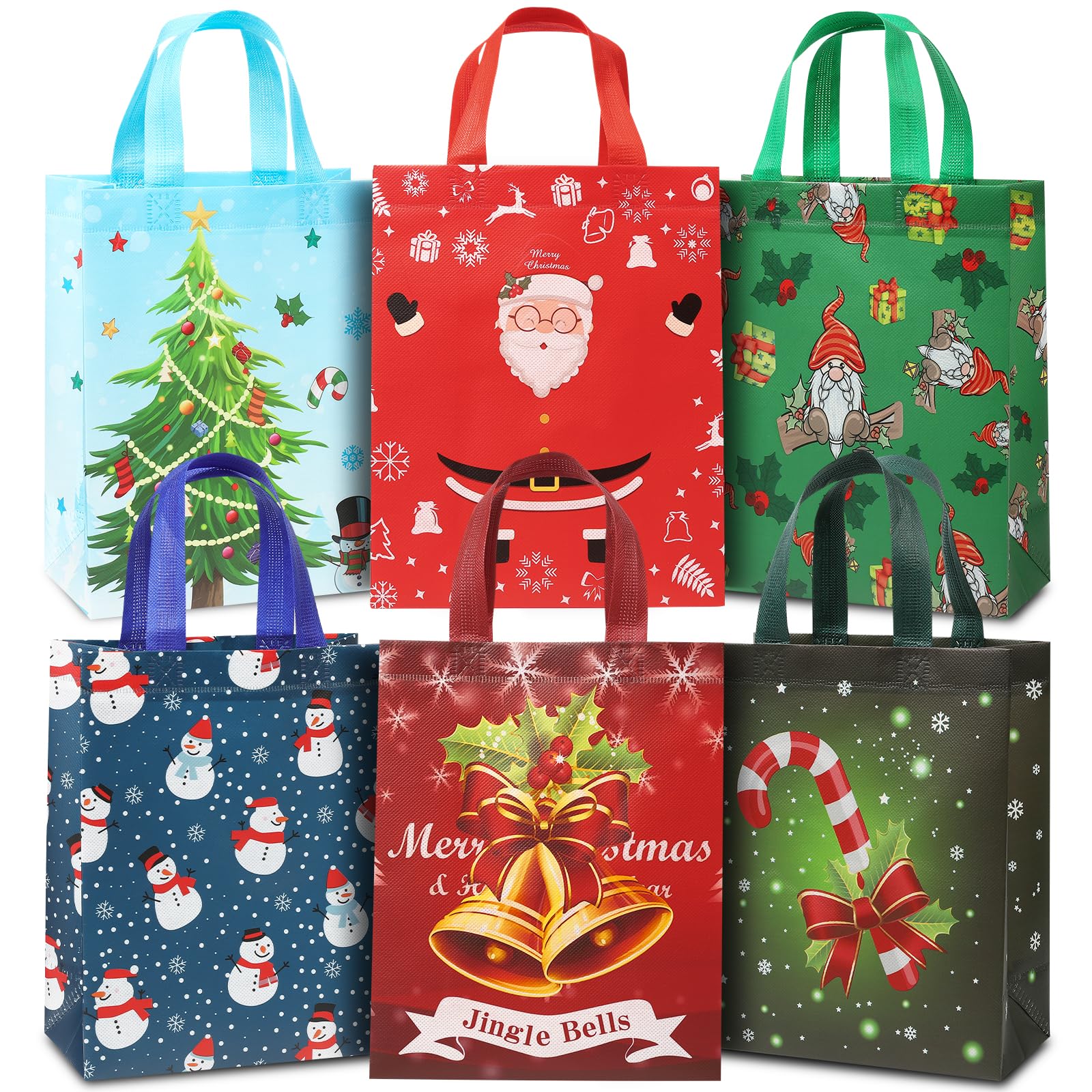 24 Pack Small Christmas Gift Bags Bulk - Medium Holiday Party Favors 10.2x3.9x8.2 Inch - Reusable Tote Bags for Kids Xmas Classrooms, Stocking Stuffers, Secret Santa Gifts & Holiday Gift Wrapping