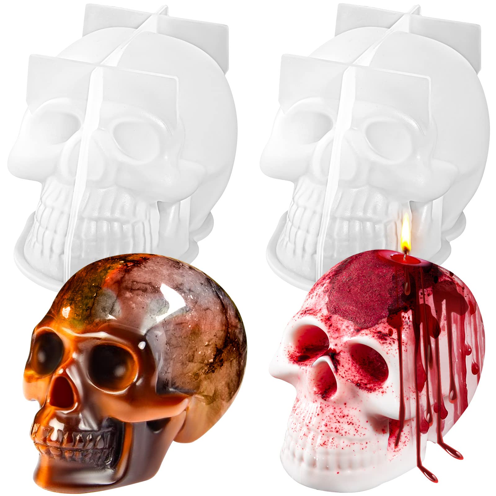 3D Skull Resin Molds - 2 Pack Silicone Skull Candle Molds for DIY Handmade Candles, Resin Art, Fondant Cake Decor, Aromatherapy, Chocolate, Soap & Candy Making - Perfect for Halloween Decor, Gothic Parties & Home Crafting Projects