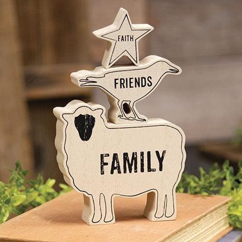 Faith Family Friends Animals Stacking Blocks - 3 Piece Wooden Building Block Set for Kids, Toddler Educational Toys - Perfect for Playtime, Learning & Nursery Decor
