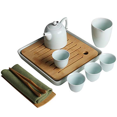 Premium Ceramic Travel Tea Set with Teapot, Teacups, Tea Canister & Bamboo Tray - Portable Tea Gift Set for Home, Office, Camping & Outdoor Use - Perfect for Tea Lovers & Gifts