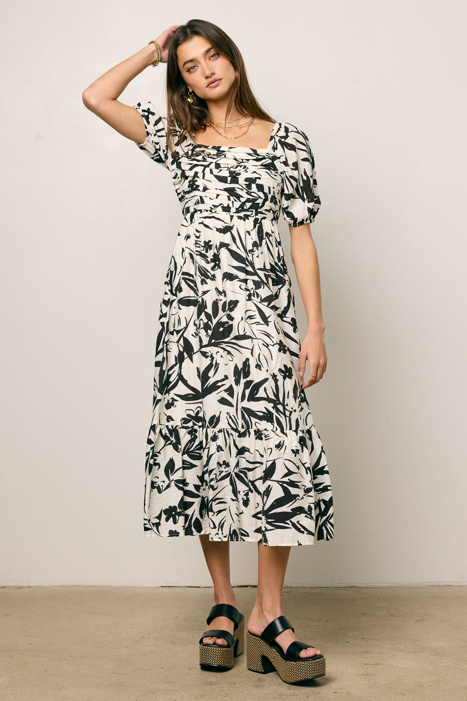 Dorris Pleated Midi Dress for Women - Flowy A-Line Skirt Dress with Pockets, Elegant Office & Party Wear, Perfect for Work, Date Night & Special Occasions