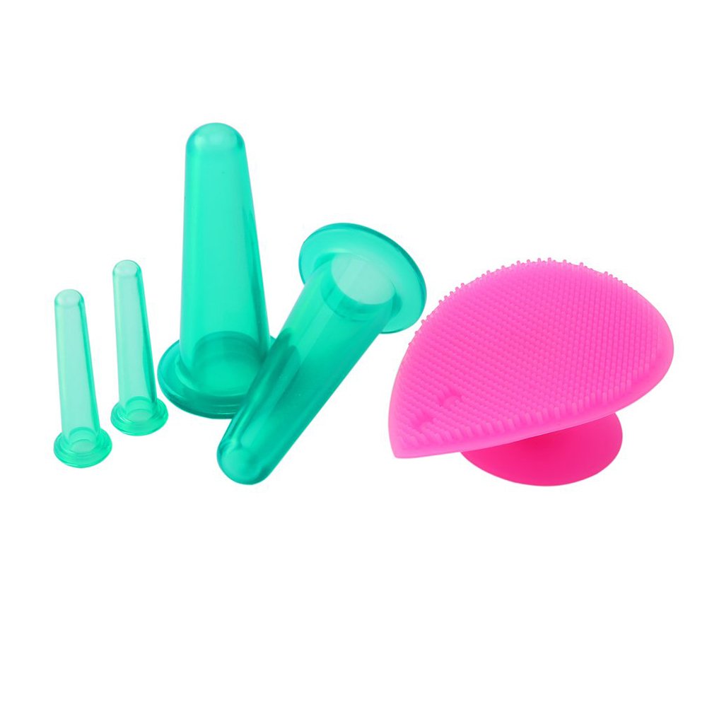 Ubersweet® 5Pcs Silicone Facial Cupping Therapy Set - Anti-Aging Eye & Face Massage Cups with Cleansing Brush for Skin Rejuvenation, Lymphatic Drainage & Glowing Skin | Perfect for Home Spa, Skincare Routine & Relaxation Therapy