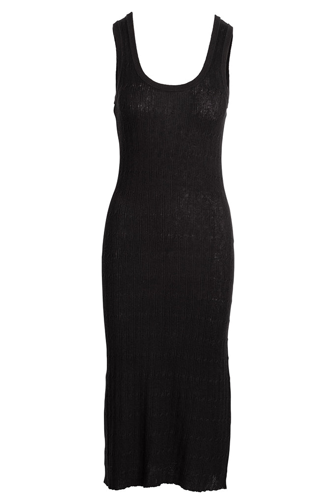 NAADAM Organic Hemp Cotton Cable Knit Scoop Neck Dress for Women - Soft Sustainable Black Dress for Casual Wear, Date Night & Summer Outfits