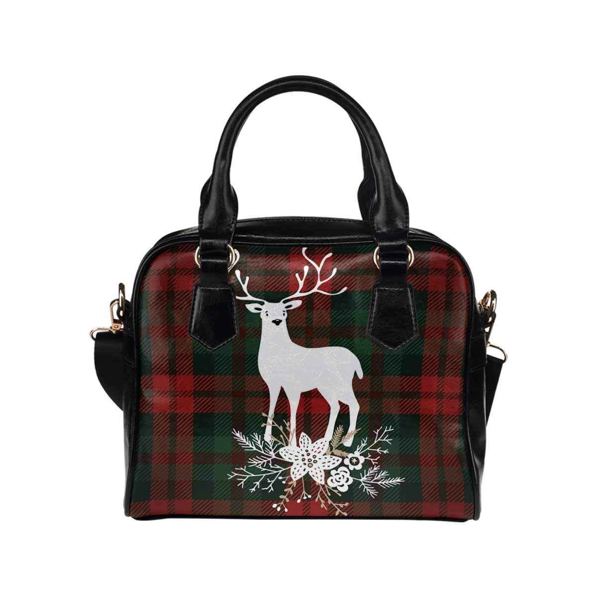 Christmas Reindeer Floral Check PU Leather Purse Handbag for Women - Fashion Crossbody Shoulder Bag for Holiday Parties & Gift Giving